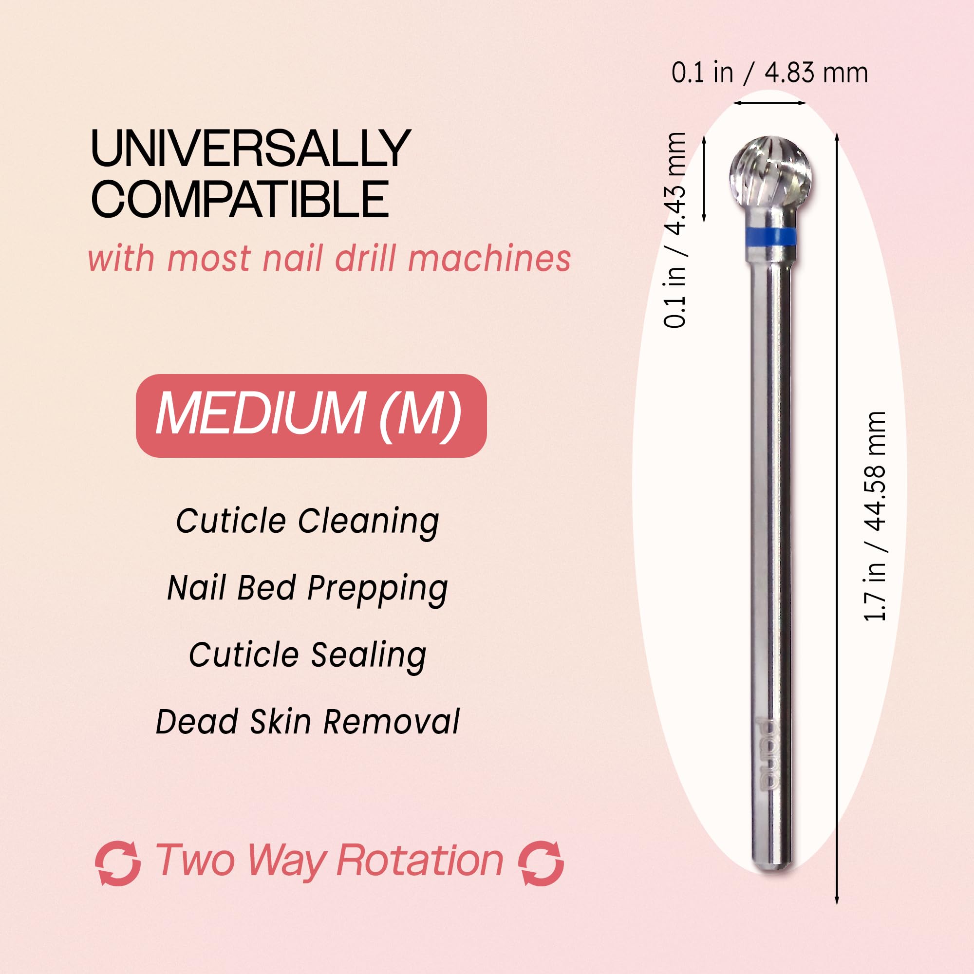 Professional Pana Cuticle Clean Nail Drill Carbide Bits - Ball Head (Large) for Nail Salon & Home Manicure - Perfect for Cuticle Removal, Nail Trimming & Under Nail Cleaning - Essential Manicure Tools for Professionals & DIY Enthusiasts