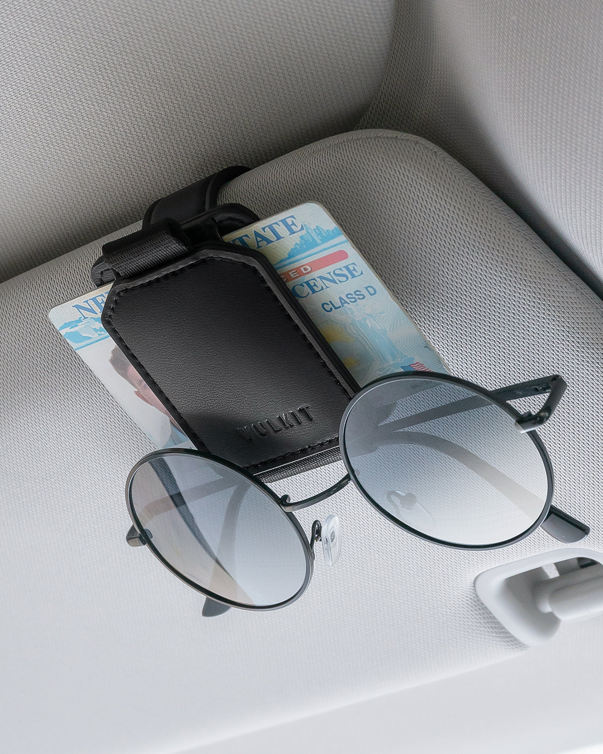 VSH100 Magnetic Leather Sunglasses Holder & Card Organizer - Car Sun Visor Clip for Eyewear & Credit Cards Storage (Perfect for Driving, Travel & Daily Use)