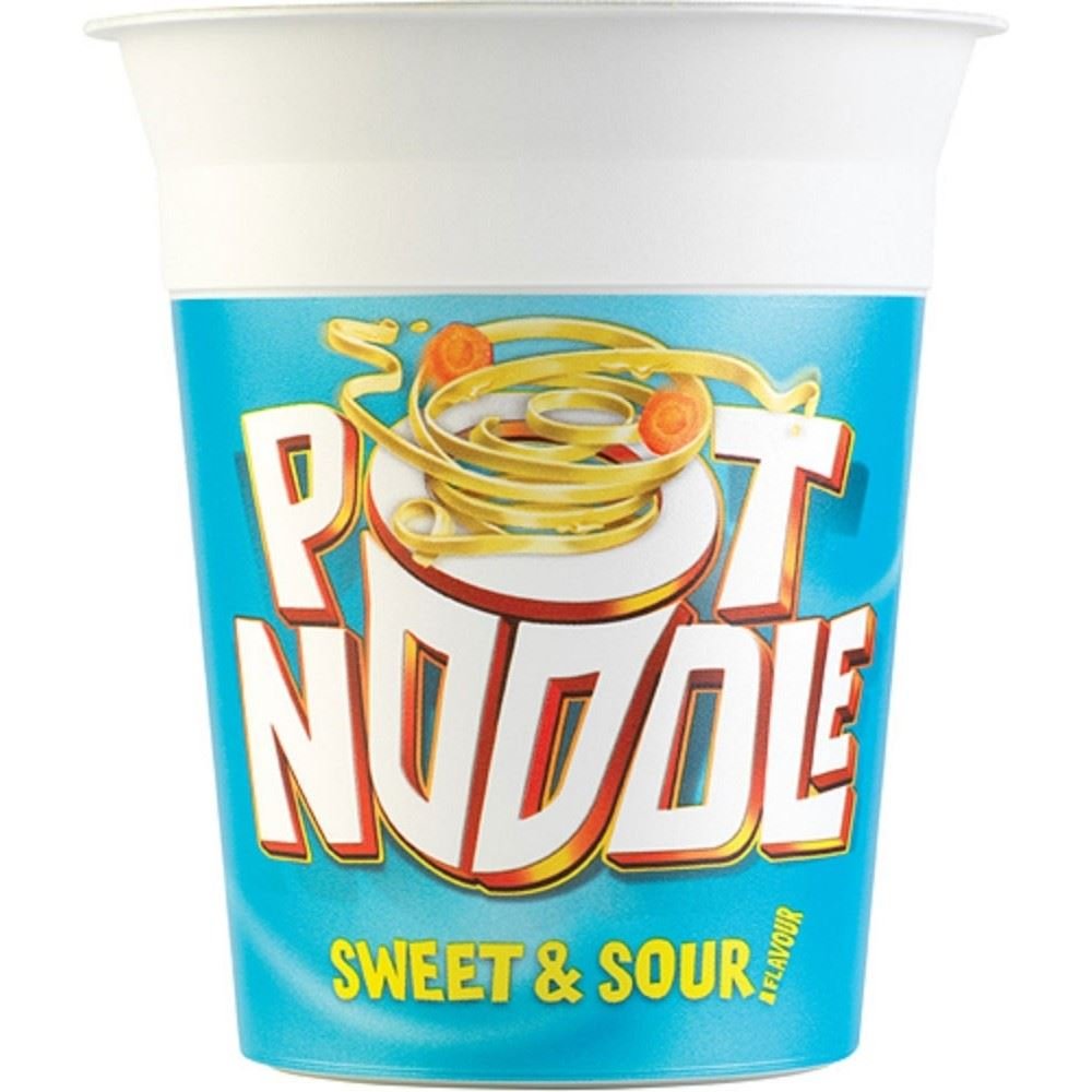 Pot Noodle Sweet & Sour Flavor Instant Noodles (90g x 6 Pack) - Quick & Easy Meal for Office Lunch, College Dorm, or Camping Snacks