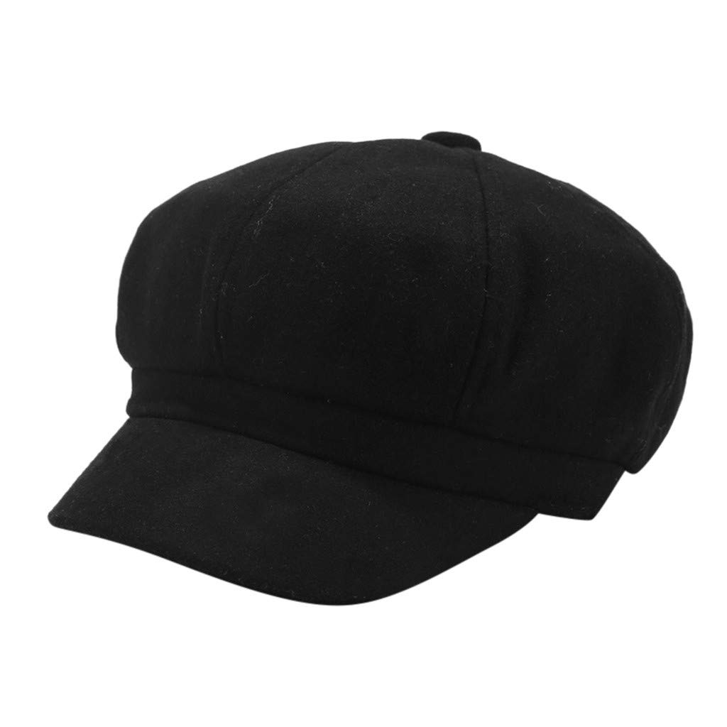 FIN86 Vintage Winter Beret Hat for Men & Women - Korean Painter Newsboy Cap, Solid Black, One Size - Perfect for Cold Weather, Fashion Outfits & Casual Wear