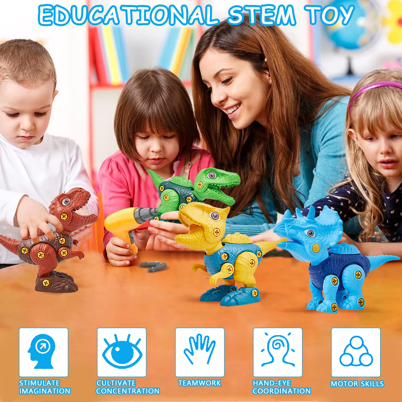 Take Apart Dinosaur Toys for Kids Ages 3-8 | STEM Learning Educational Building Toys with Electric Drill | Dinosaur Toys for Boys & Girls | Perfect for Birthday, Easter Gifts & Pretend Play