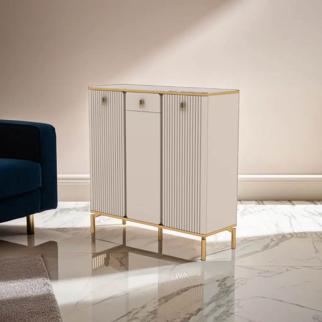 Koda 3-Door Shoe Cabinet with Durable Sintered Stone Top - 100cm Entryway Storage Organizer for Hallway, Living Room, or Bedroom