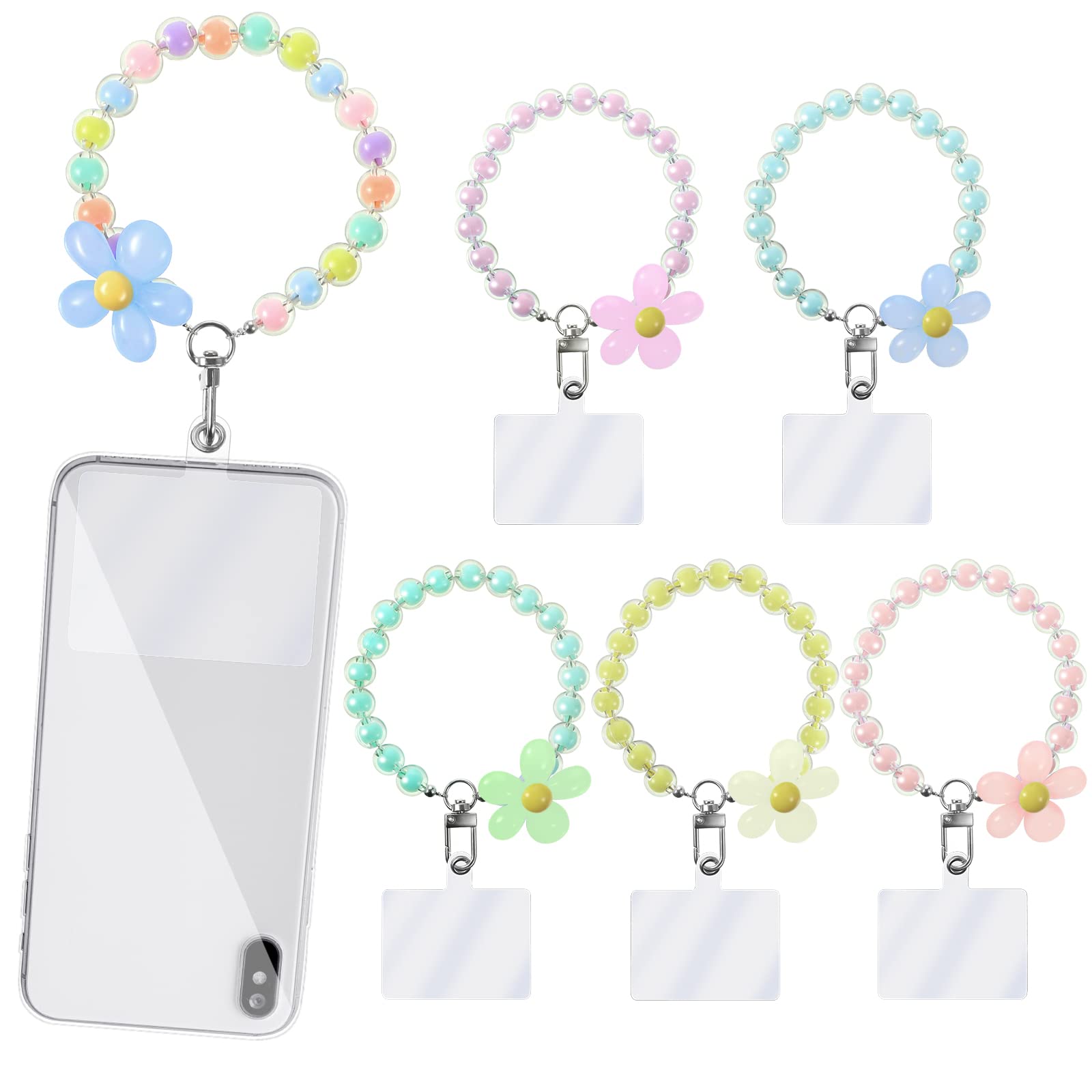 LEIFIDE 6 Pack Beaded Phone Lanyard Wrist Strap - Cute Flower Fruit Beaded Phone Charm, Detachable Kawaii Phone Bracelet, Aesthetic Acrylic Phone Chain for iPhone Samsung Cases (Perfect for Work, School, Travel Accessories)