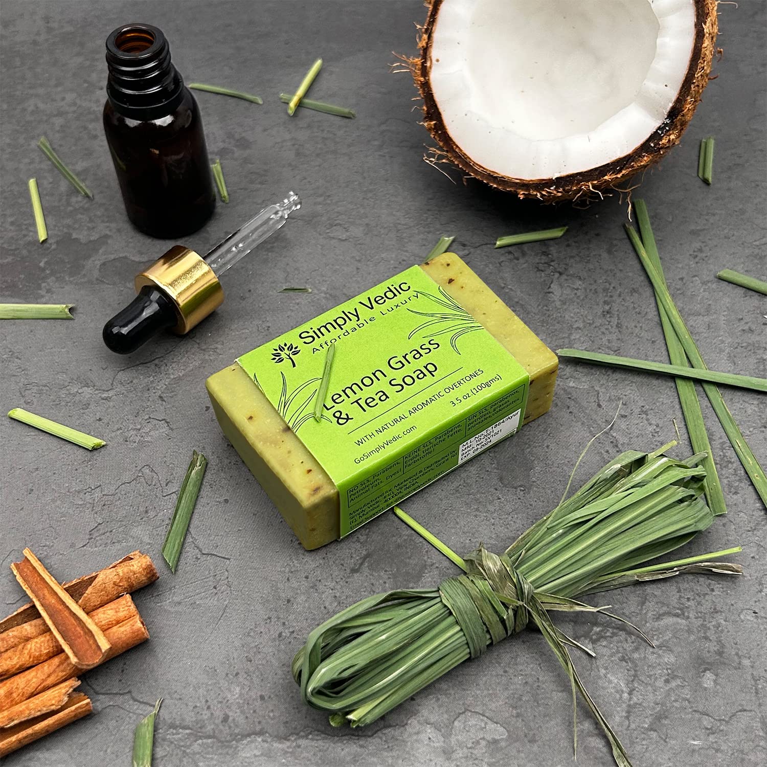 Simply Vedic Lemongrass Soap Bar - Cold Pressed with Coconut Oil for Body, Hand & Face Care | Handmade Natural Soap Gift Set for Men & Women (100g) | Perfect for Daily Skincare Routine & Spa Relaxation