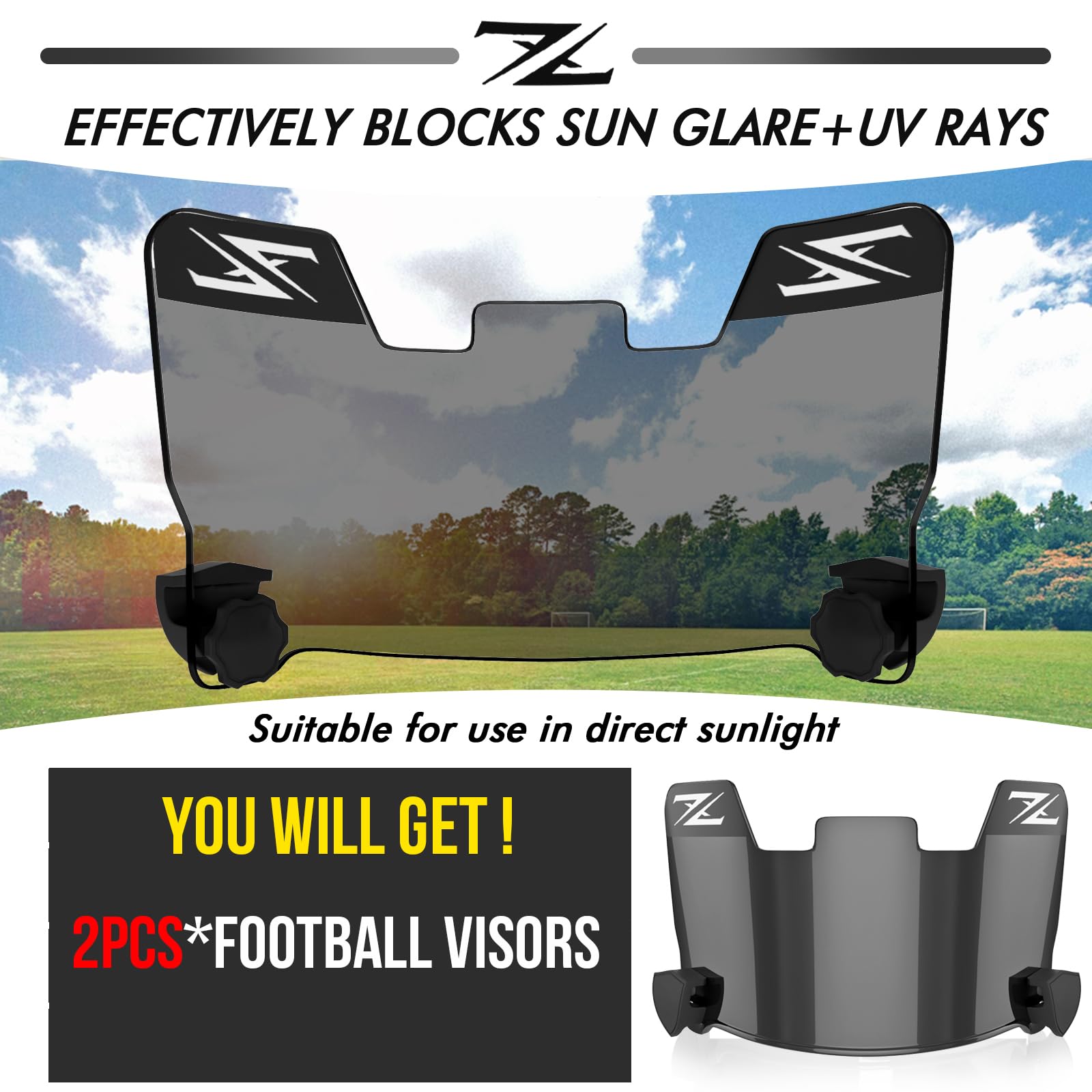 2Pcs Tinted Football Visor for Youth & Adult Helmets - Anti-Glare Sun Protection for Day Games & Outdoor Training