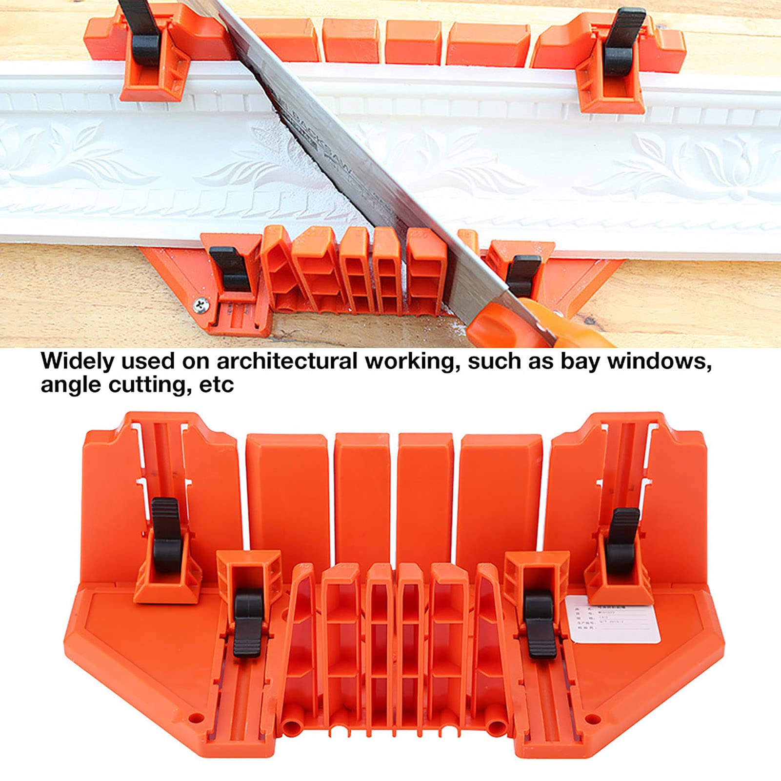 14 Inch Plastic Mitre Box with Clamp - Wood Cutting Hand Saw Guide & Storage Tool for DIY Projects, Carpentry, and Home Improvement