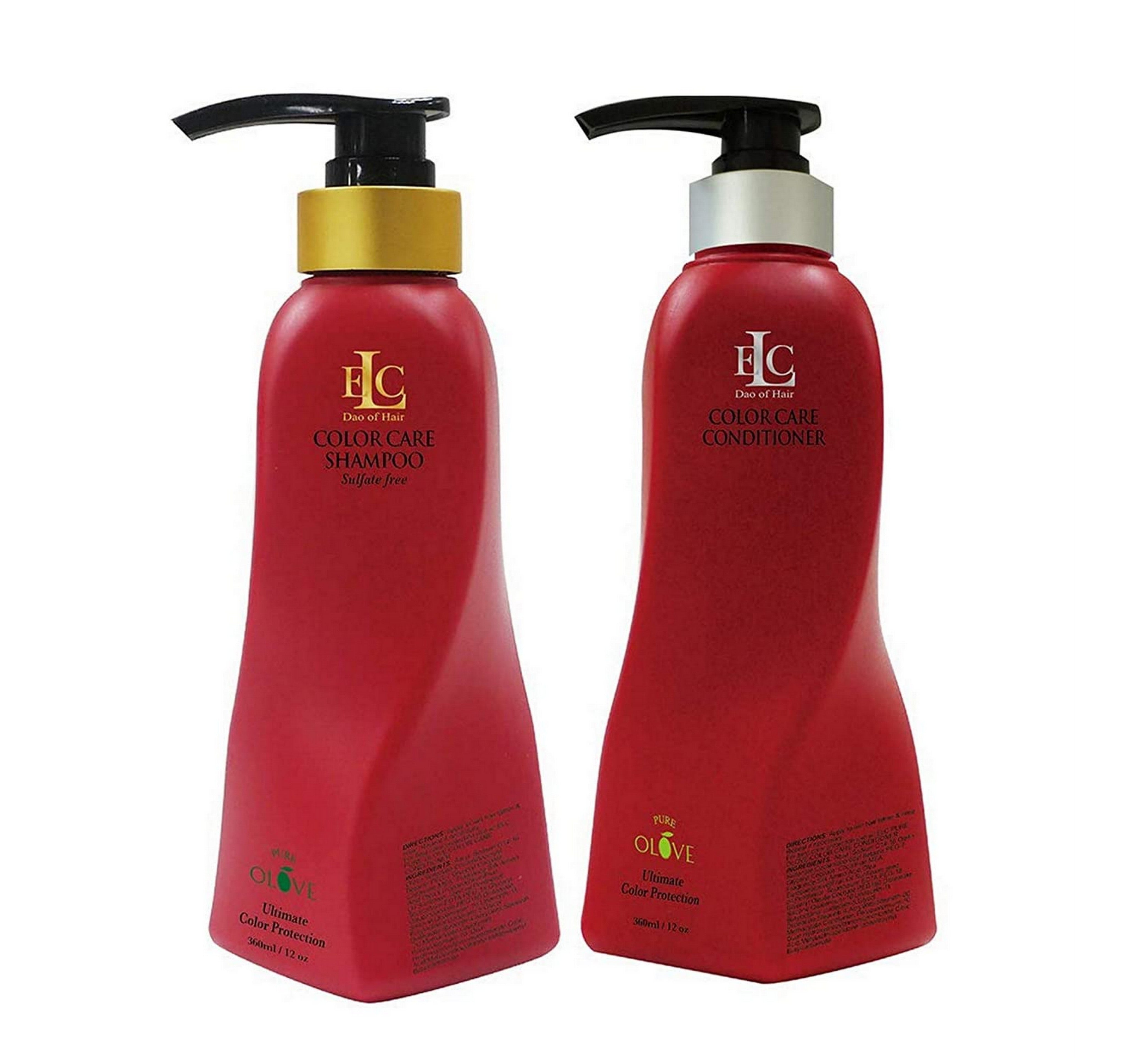 ELC Pure Olive Color Care Shampoo & Conditioner Set - 12oz (3 Piece Bundle) with Travel Cosmetic Pouch - Sulfate Free & Color Safe Hair Care for Vibrant, Healthy Hair - Perfect for Home Use & Travel Essentials