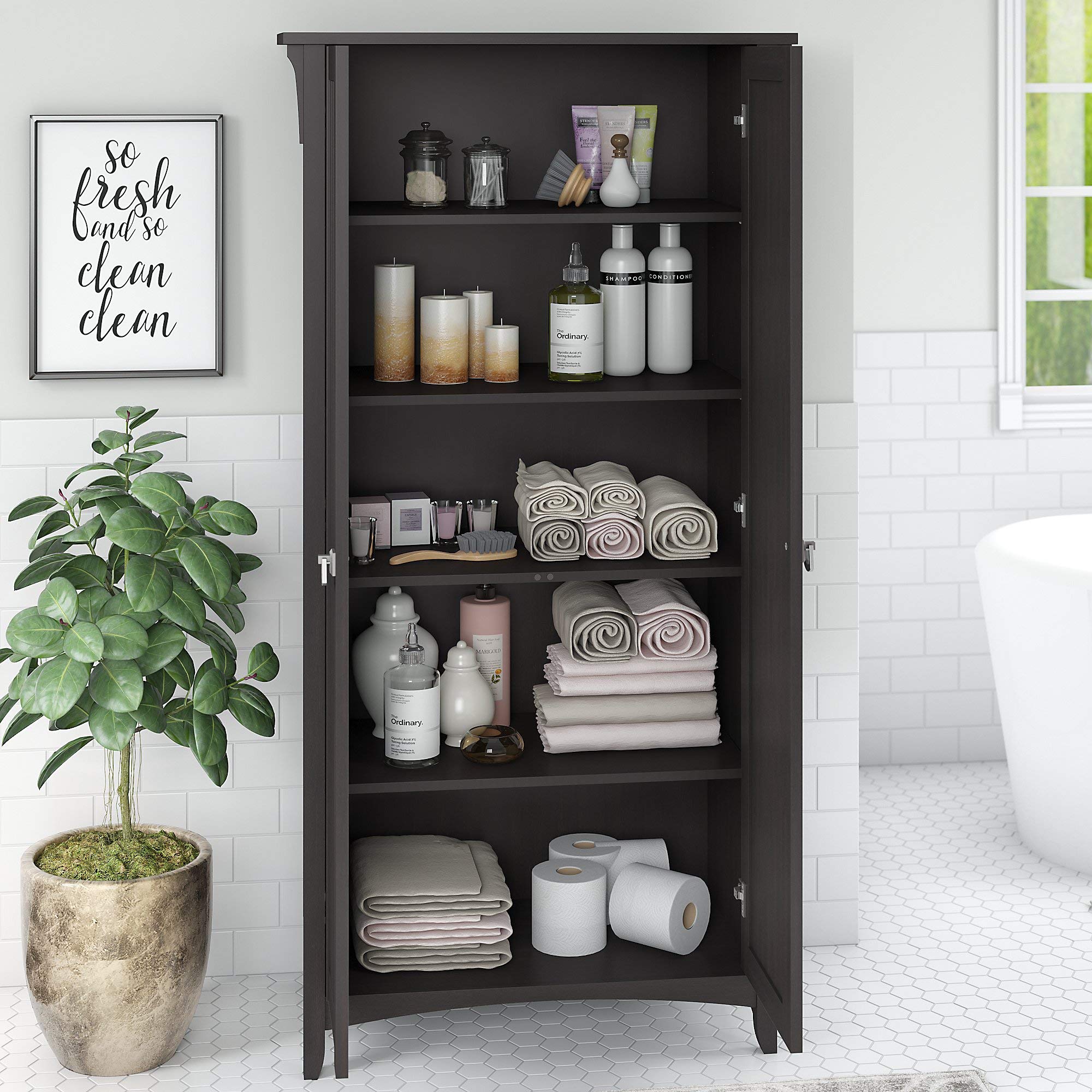 Bush Furniture Salinas Bathroom Storage Cabinet with Doors - Cape Cod Gray - Perfect for Bathroom Organization, Towel Storage & Small Space Decor