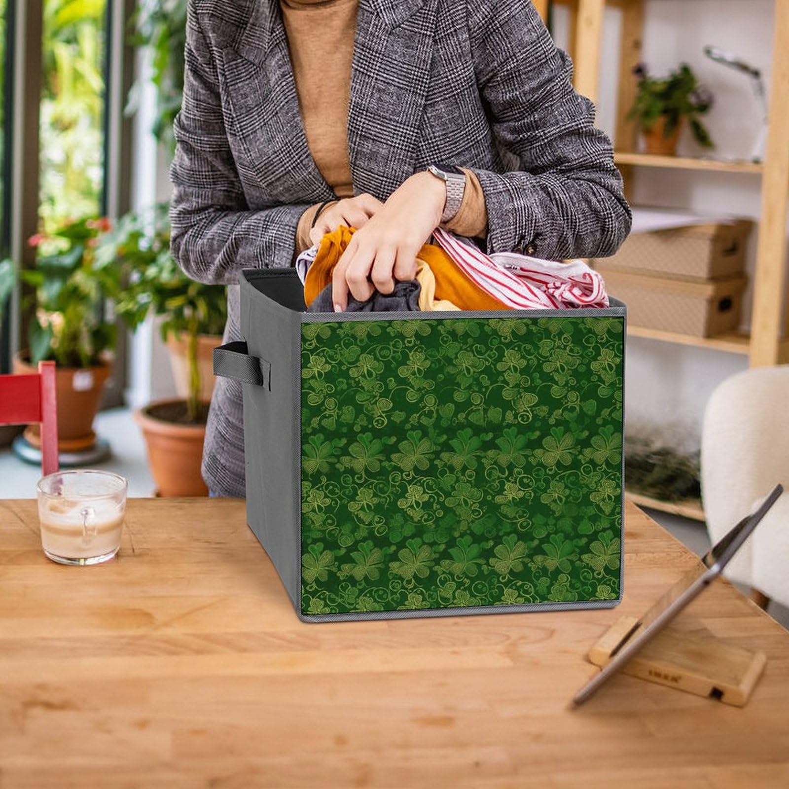 6-Piece Collapsible Storage Bins with Handles - St. Patrick's Day Glitter Printed Organizing Baskets for Shelves, Closet, Bathroom & Home Decor | Space-Saving Foldable Storage Containers for Household Organization
