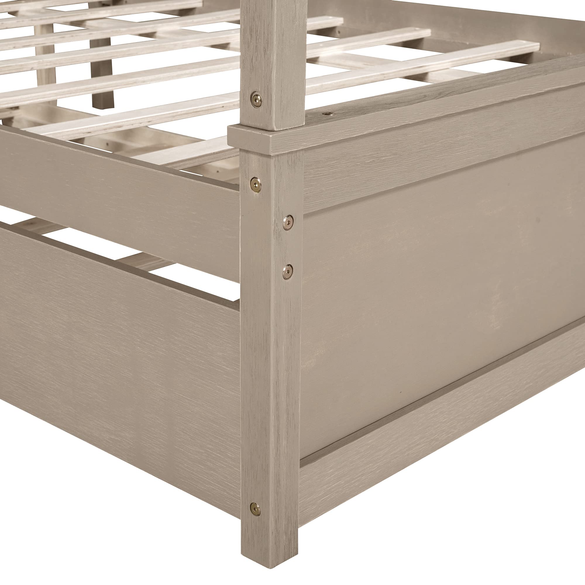 Harper & Bright Designs Full Size Canopy Platform Bed with Trundle - Solid Wood Bed Frame with 2 Nightstands, Noise Free No Box Spring Needed, Light Brown - Perfect for Small Bedrooms, Guest Rooms & Space-Saving Storage Solutions