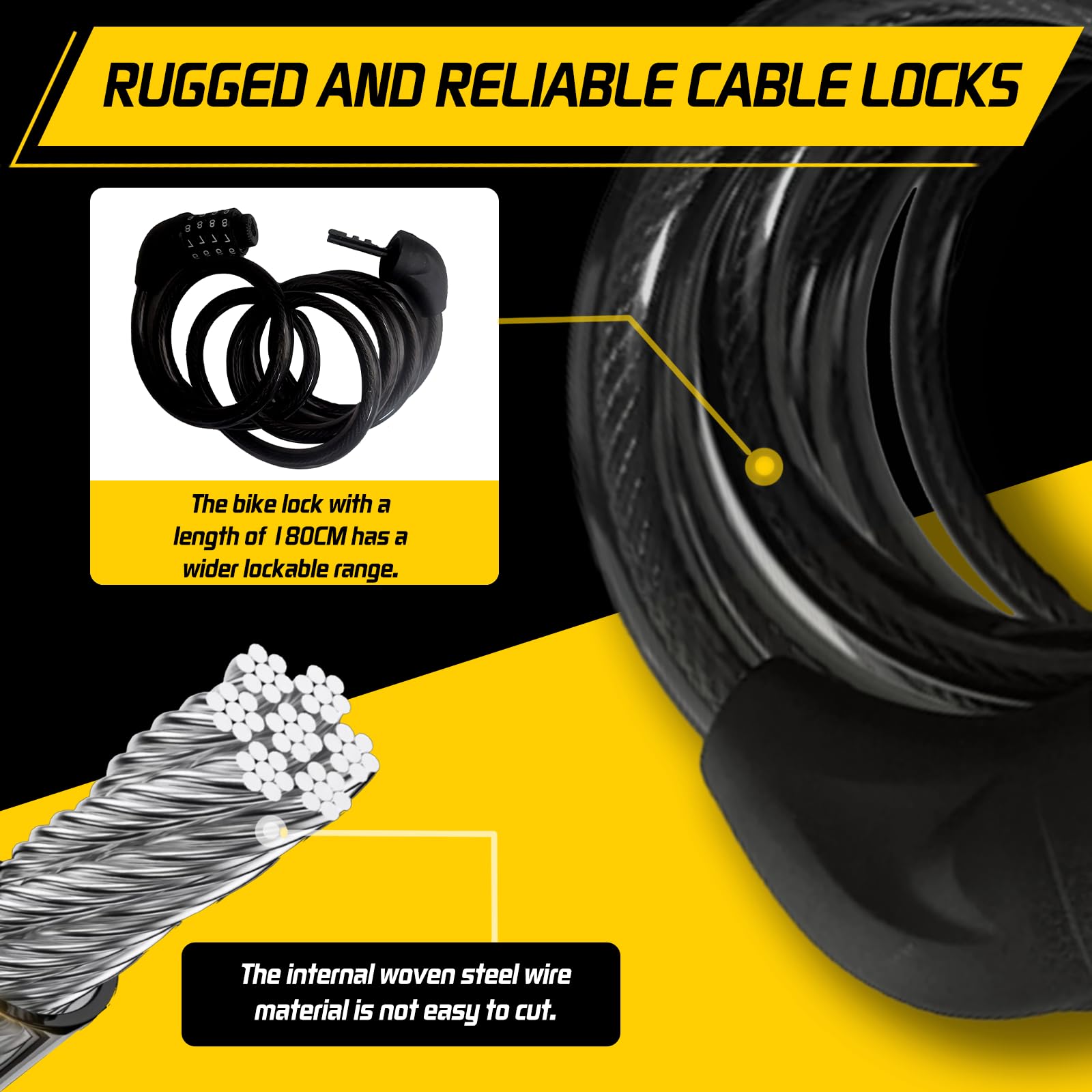 **4 Feet & 6 Feet Bike Cable Lock - Heavy Duty Combination Bike Lock for Bicycles, Scooters & Motorcycles - Secure Outdoor & Indoor Use**