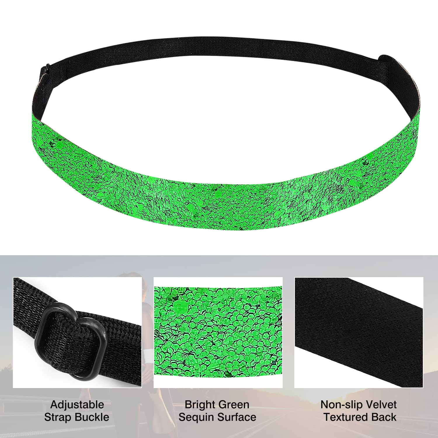 MoKo St. Patrick's Day Headband 5-Pack - Non-Slip Stretchy Green Glitter Clover Headbands for Women, Girls & Teens - Perfect for St. Patrick's Day Parties, Parades & Festive Celebrations