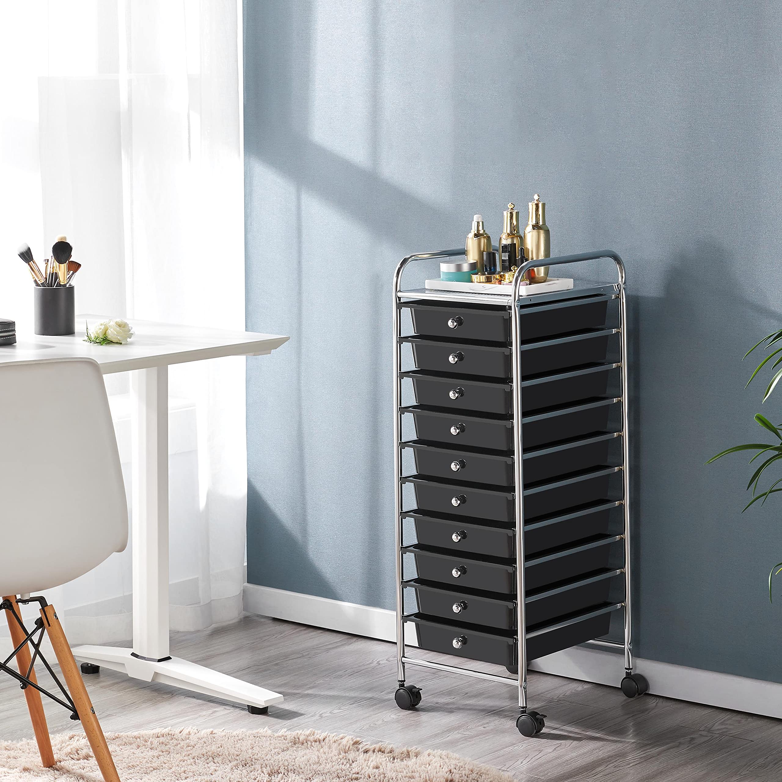 Yaheetech 10-Drawer Rolling Cart Organizer - Black | Art & Craft Storage for Home & Office