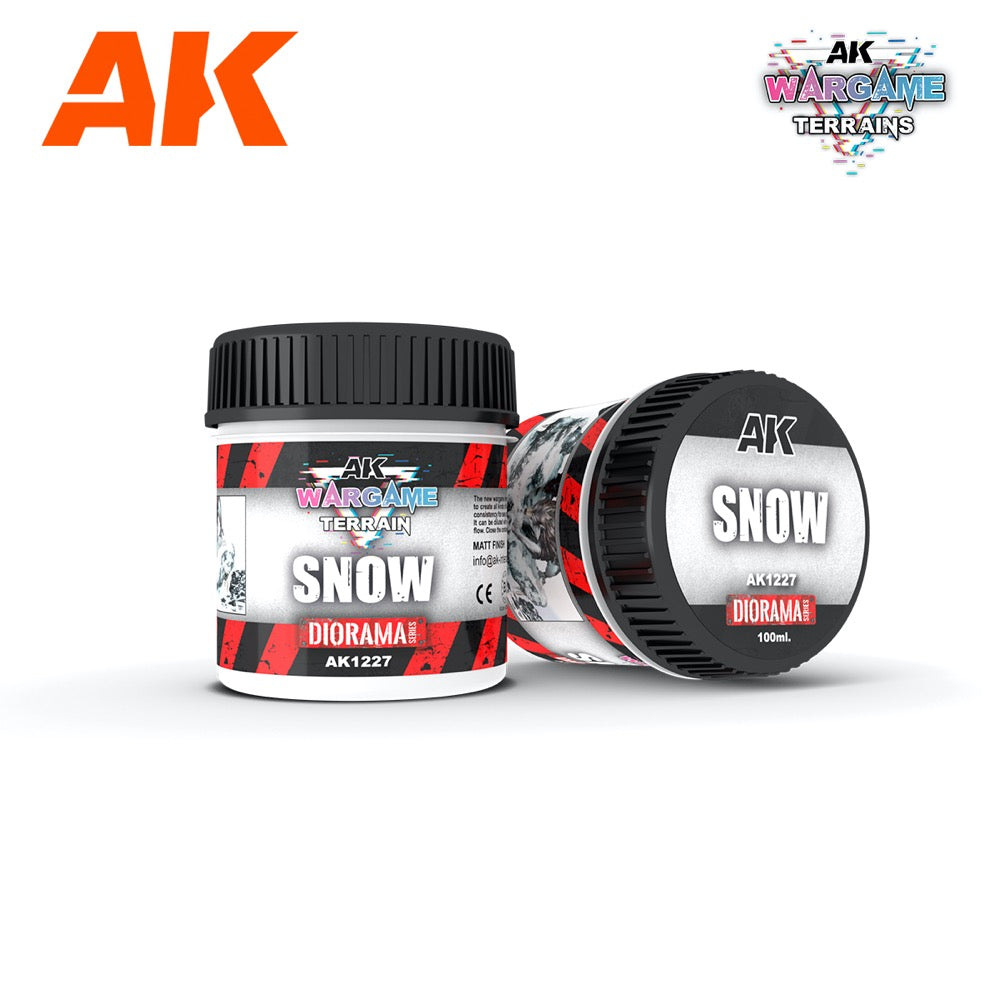 AK Interactive AK1227 Acrylic Snow Effect Paint for Wargame Terrains - 100ml Bottle - Perfect for Miniature Battle Scenes & Winter Dioramas