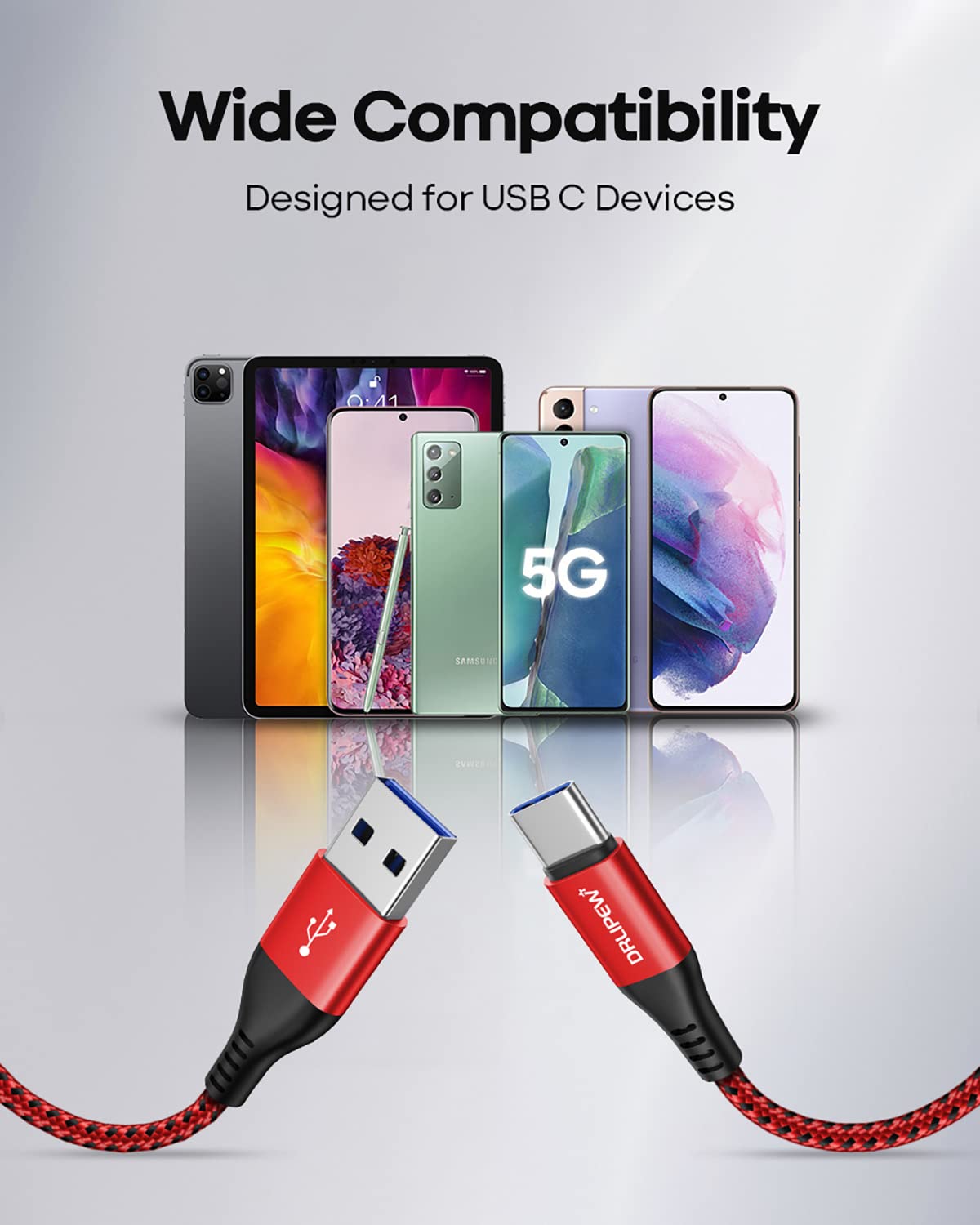5-Pack 2M USB-C to USB-C Fast Charging Cable 3A - Compatible with iPhone 15/15 Pro Max, Samsung Galaxy S20/S21/S22/S23/S24 Plus/Ultra, Pixel - Durable Braided Cord for Home, Office & Travel Charging