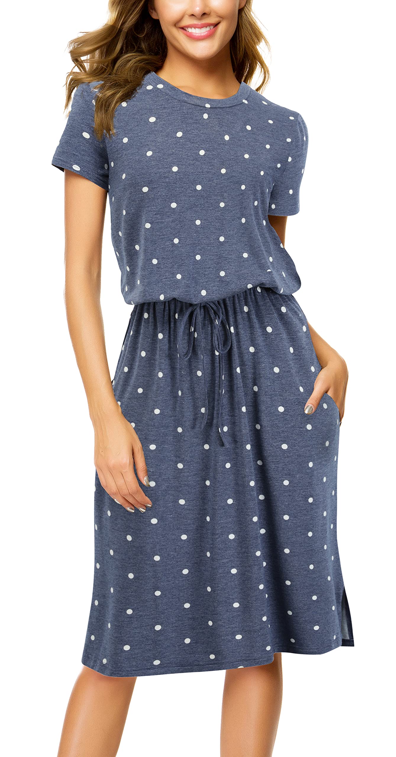 Simier Women's Flowy Casual Midi Dress with Pockets - Hide Belly Tummy Control Work Office Dress for Summer, Travel & Everyday Wear