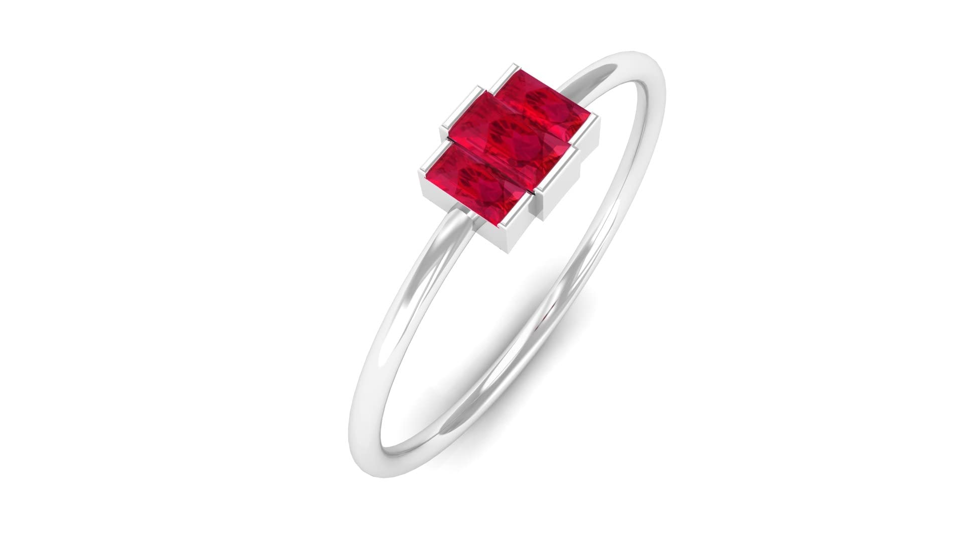 14K Solid Gold Baguette Cut Created Ruby Three Stone Ring for Women – Dainty & Elegant Promise Ring, Perfect for Engagement, Anniversary, and Special Occasions