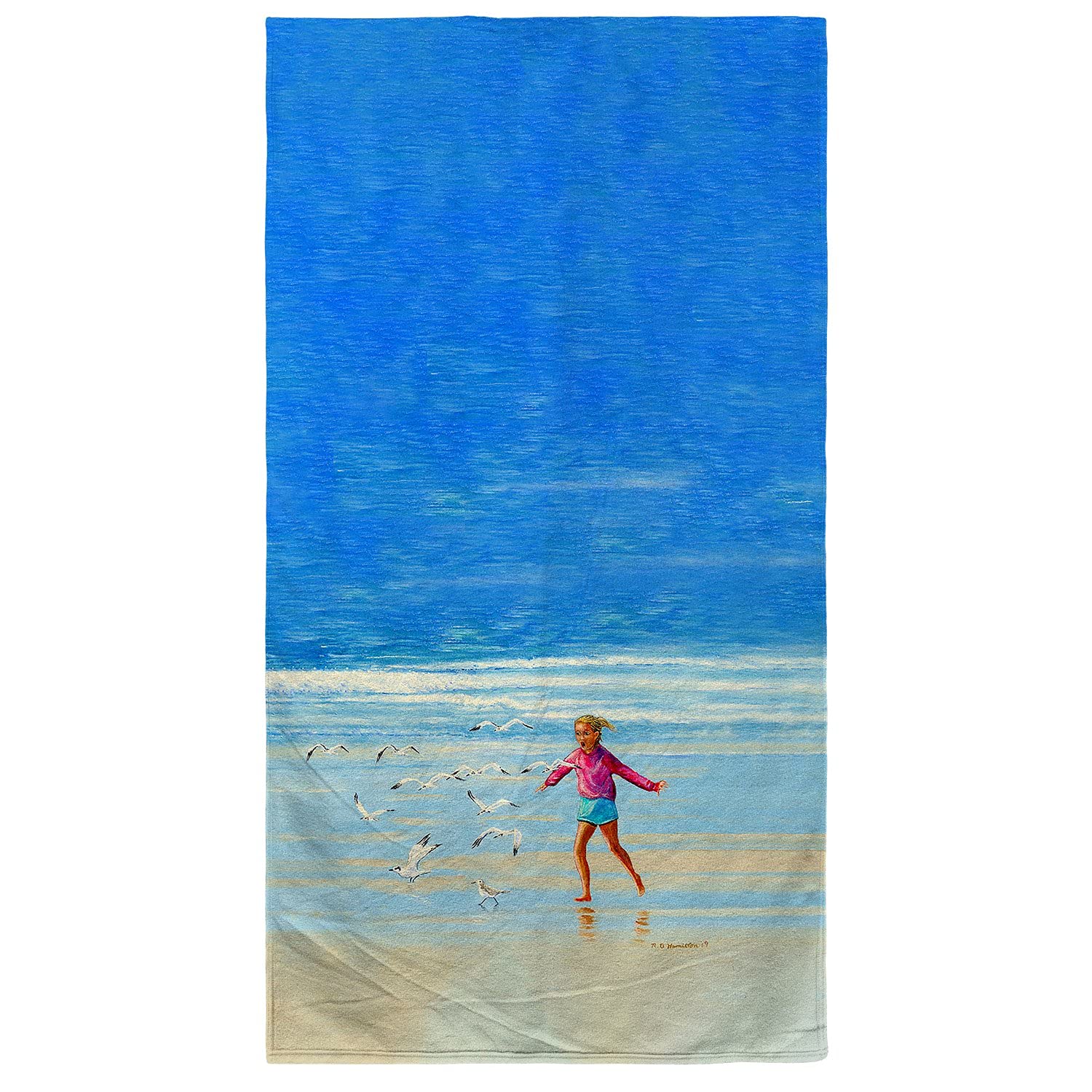 Betsy Drake Chasing Gulls Beach Towel - Large Soft Quick-Dry Sandproof Towel for Pool, Beach, Yoga & Outdoor Activities | Coastal Decor & Summer Essentials