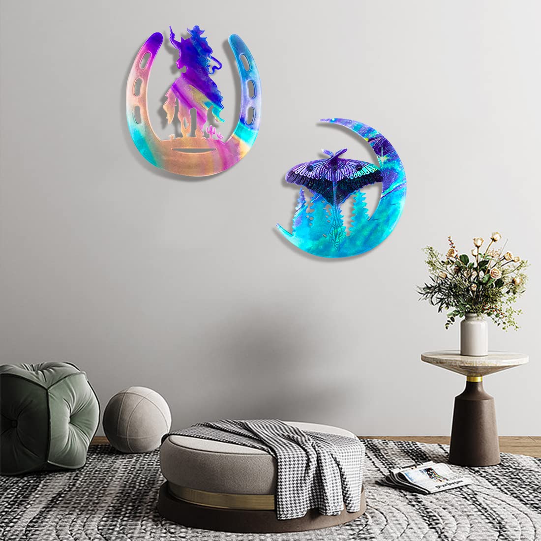 Voyyphixa 2-Piece DIY Resin Molds Set - Crescent Moon, Cowboy Rider & Butterfly Silicone Molds for Epoxy Crafting | Halloween Home Decor, Wall Art & Coaster Making | Perfect for DIY Gifts, Table Centerpieces & Party Decorations