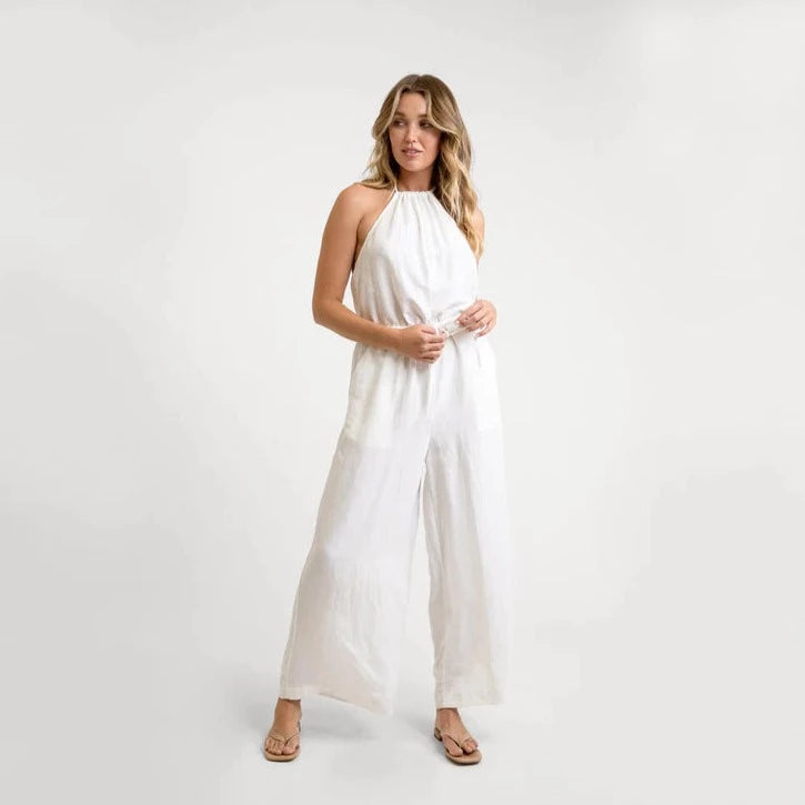 Amara Halter Jumpsuit for Women - White Summer Romper with Adjustable Straps | Beachwear, Party Outfit, Vacation Dress