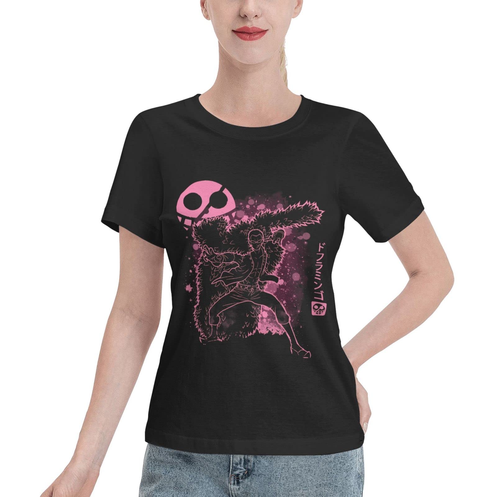 One Piece Anime Donquixote Doflamingo T-Shirt for Women - Fashion Crew Neck Short Sleeve Summer Tee - Comfortable Cotton Top for Cosplay, Anime Conventions & Casual Wear