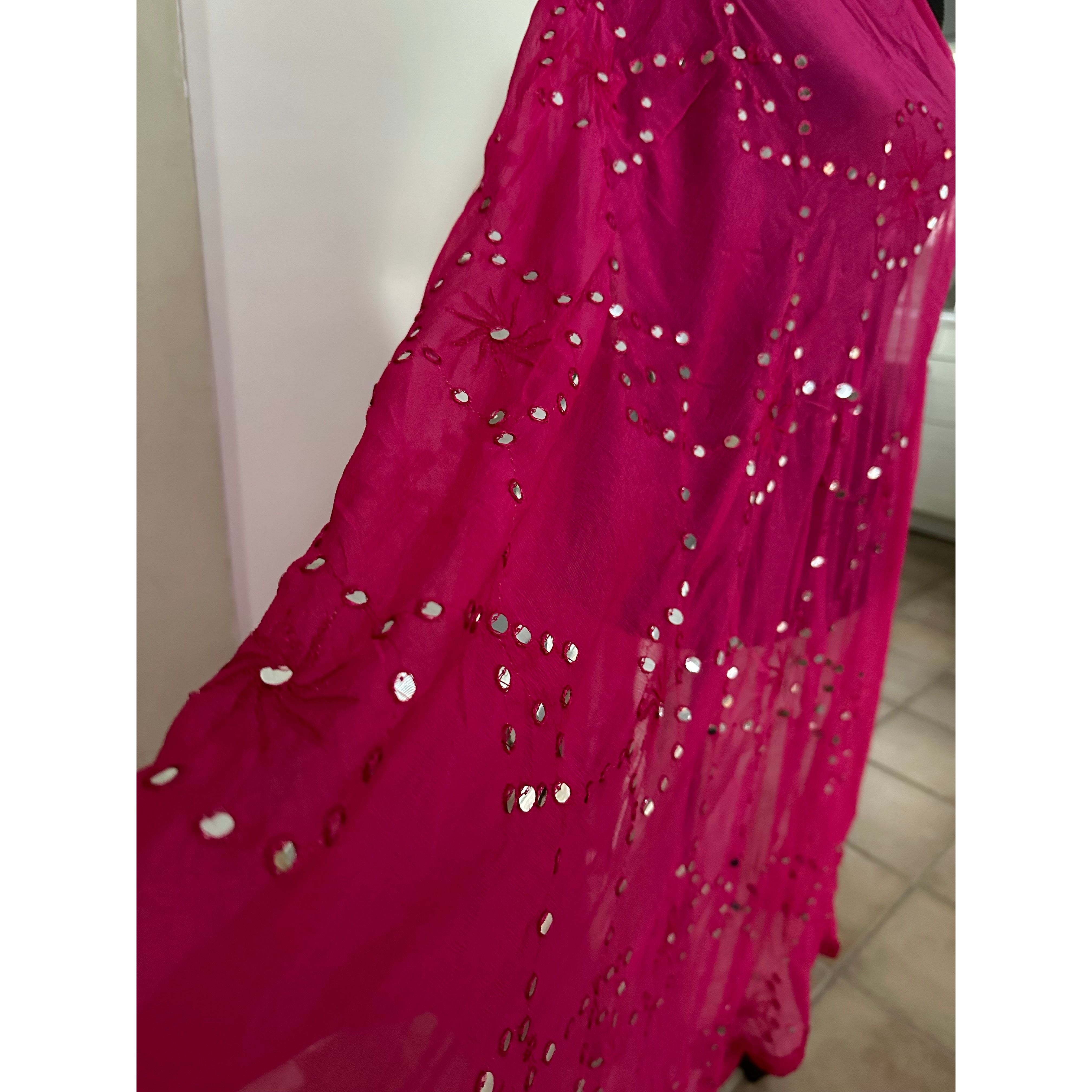 Elegant Pink Dupatta with Mirror Embroidery - Perfect for Weddings, Parties & Cultural Events