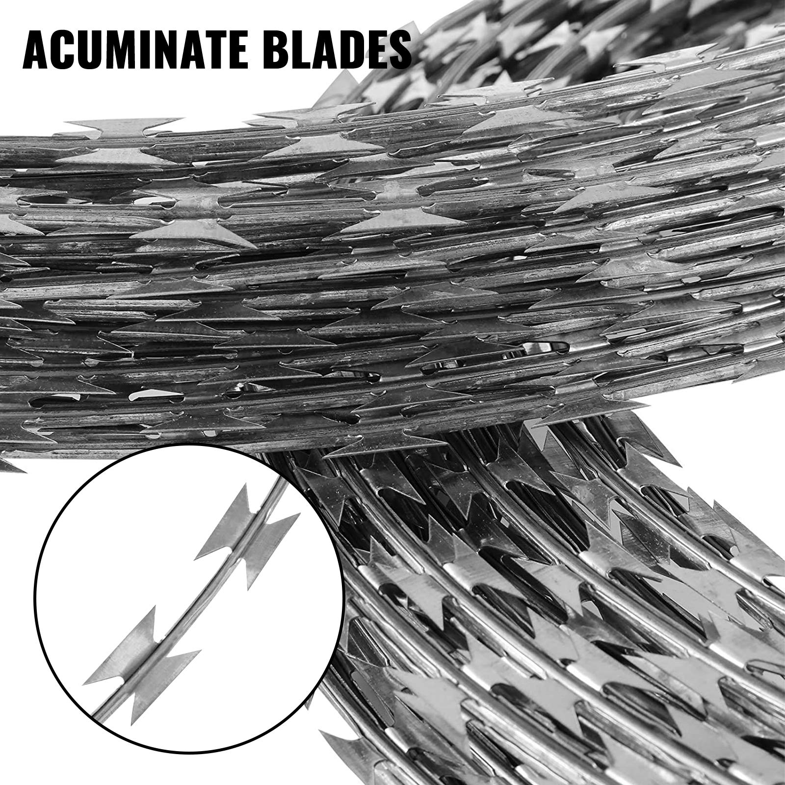 OrangeA 18 Inch Galvanized Barbed Wire Razor Wire - 500 Feet Heavy Duty Fence Security Wire (10 Coils Per Roll) for Farm, Ranch, Construction Site & Perimeter Protection