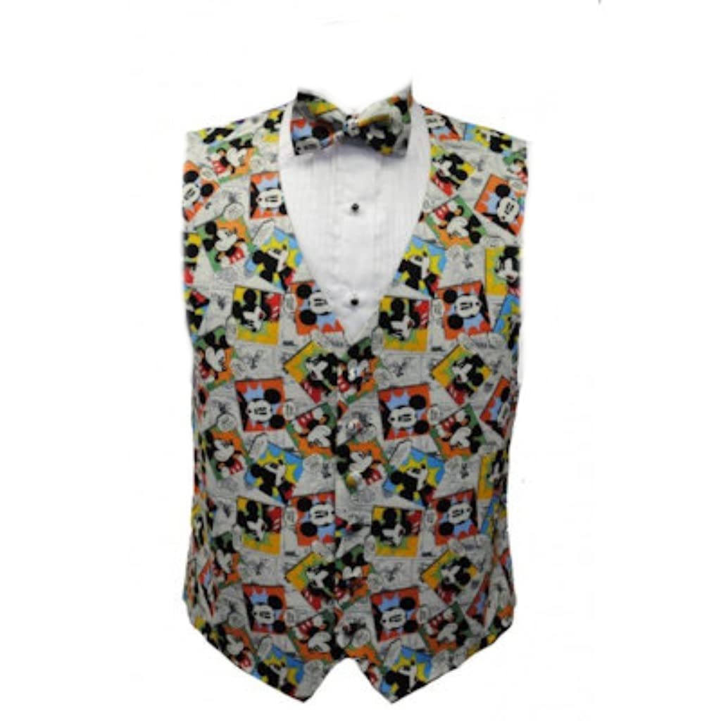 Mickey Mouse Comic Strip Tuxedo Vest and Bow Tie Set - Formal Disney Costume Accessories for Cosplay, Halloween, and Theme Parties