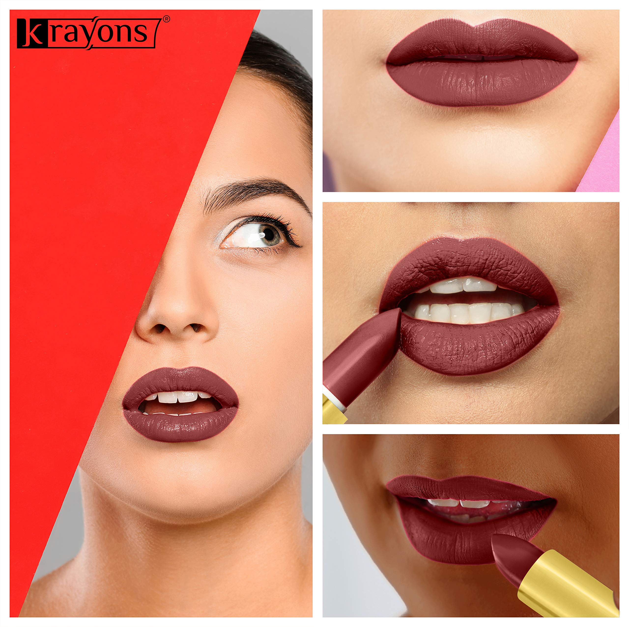 Krayons Cute Pop Matte Lipstick - Waterproof & Long Lasting, First Crush & Cherry Maroon Shades, 3.5g Each (Pack of 2) - Perfect for Date Night, Parties & Everyday Wear