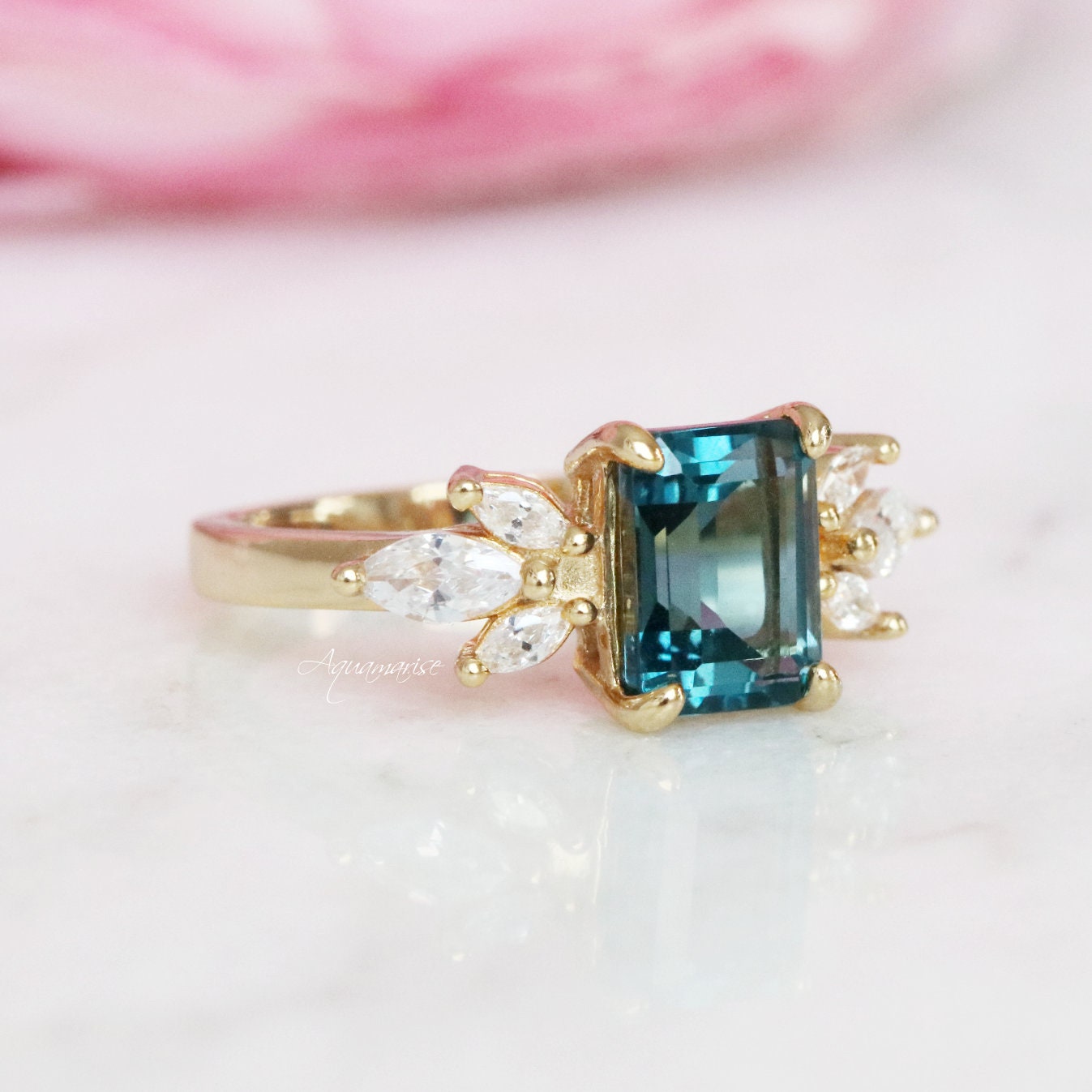 14K Gold Vermeil Eva London Blue Topaz Ring - Elegant Statement Jewelry for Women, Perfect for Weddings, Parties & Special Occasions
