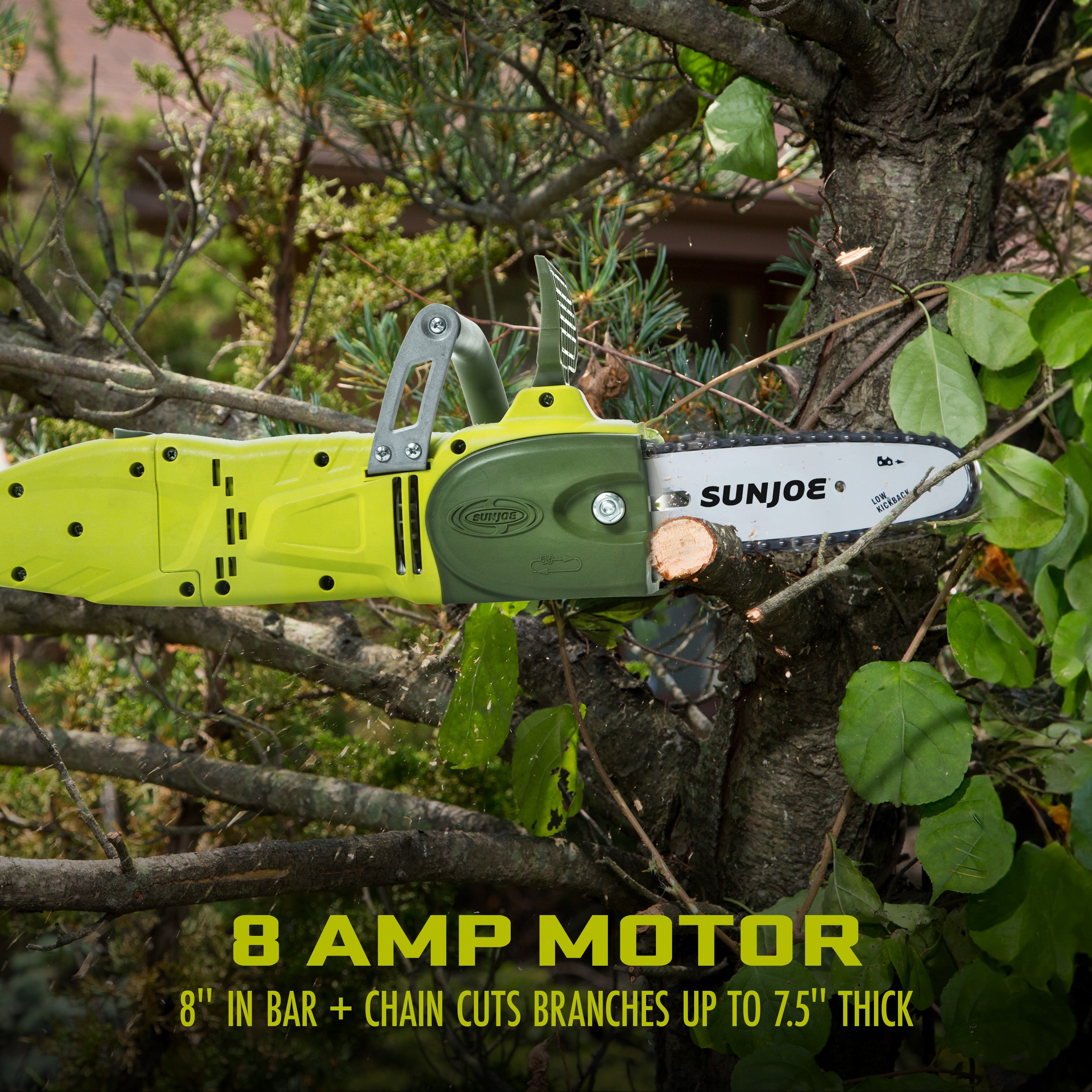Sun Joe SWJ806E 2-in-1 Electric Convertible Pole Chain Saw - 8 Inch Bar, 8 Amp Motor for Tree Trimming & Pruning | Perfect for Yard Maintenance & Landscaping