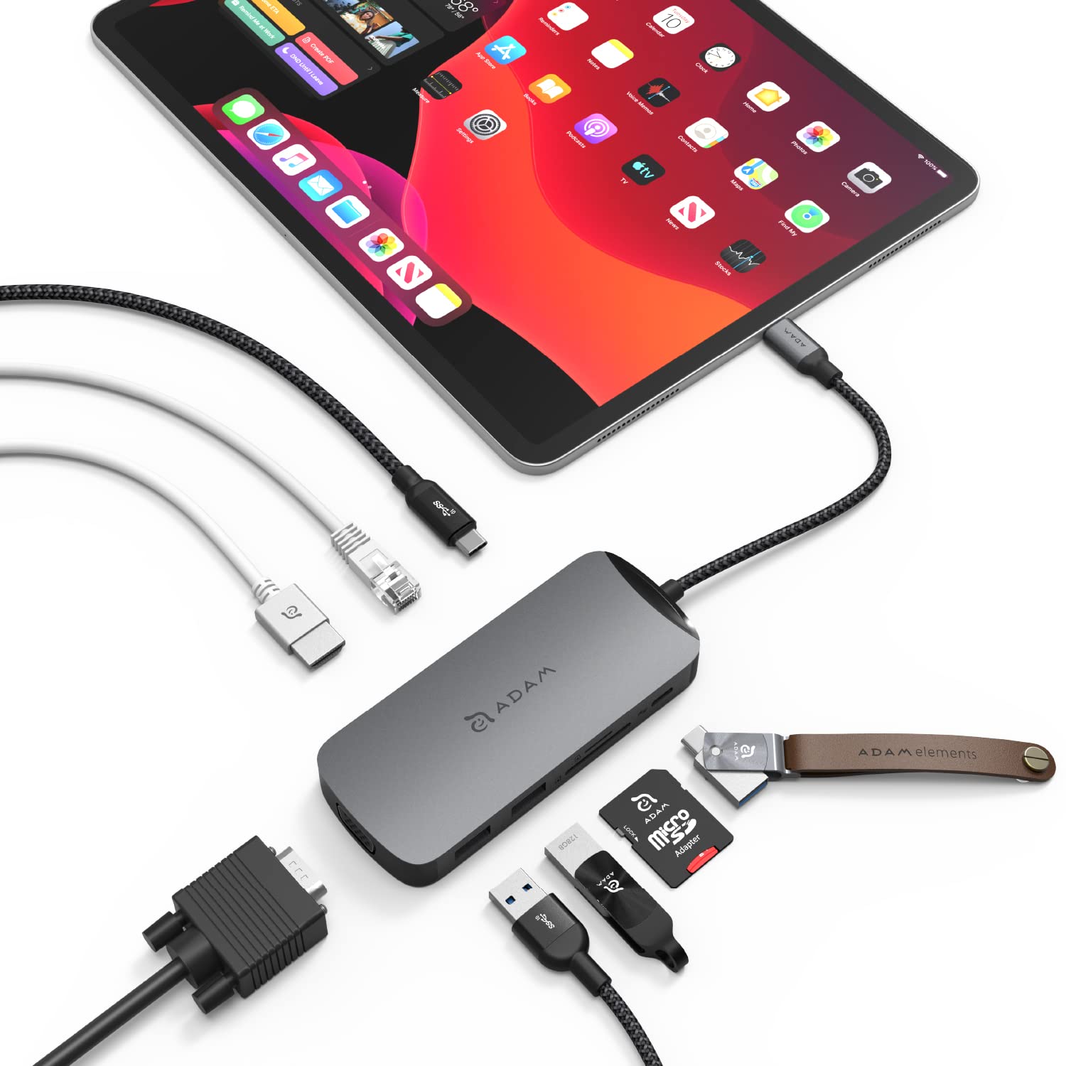 ADAM elements 10-in-1 USB-C Hub with 4K HDMI, VGA, Ethernet, 100W PD - Multiport Laptop Docking Station for MacBook Pro/Air, Dell XPS, HP, Lenovo - Perfect for Home Office, Business Travel & Remote Work