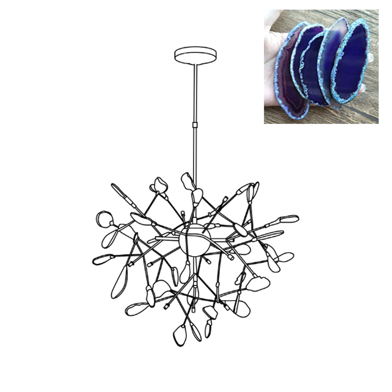 Agate Flake Chandelier - Elegant Natural Stone Crystal Ceiling Light Fixture for Dining Room, Living Room, Bedroom Decor | Modern Luxury Home Lighting