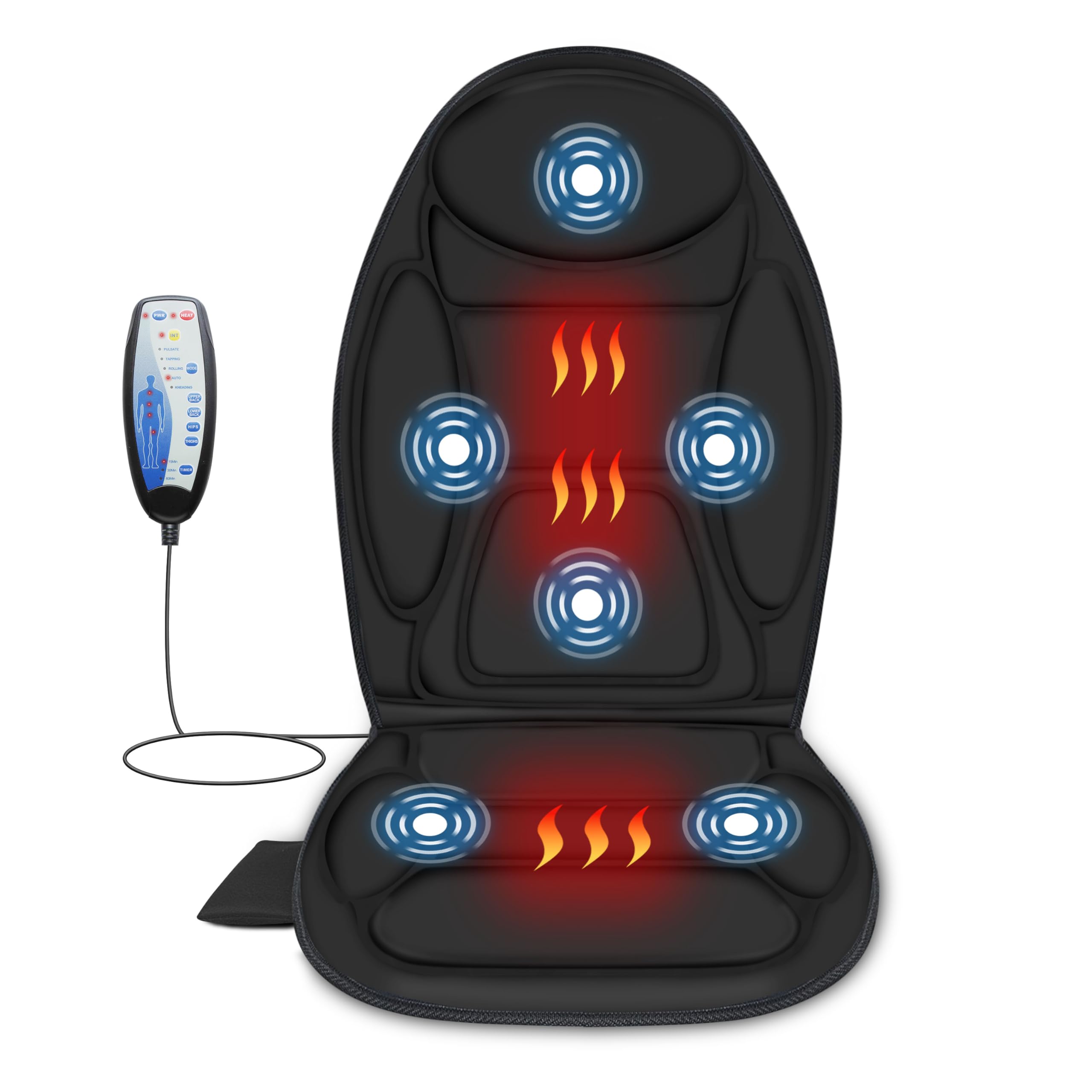Snailax Heated Vibrating Massage Seat Cushion - 6 Motors & 2 Heat Levels - Back Massager for Office Chair, Home, Car - Relieves Pain & Stress - Perfect for Work, Gaming, Travel (Black)