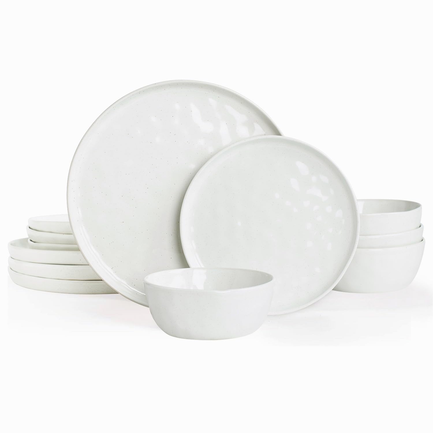 Famiware Mars 12-Piece Dinnerware Set - Plates & Bowls for 4, White Porcelain Tableware | Perfect for Family Dinners, Parties & Everyday Use