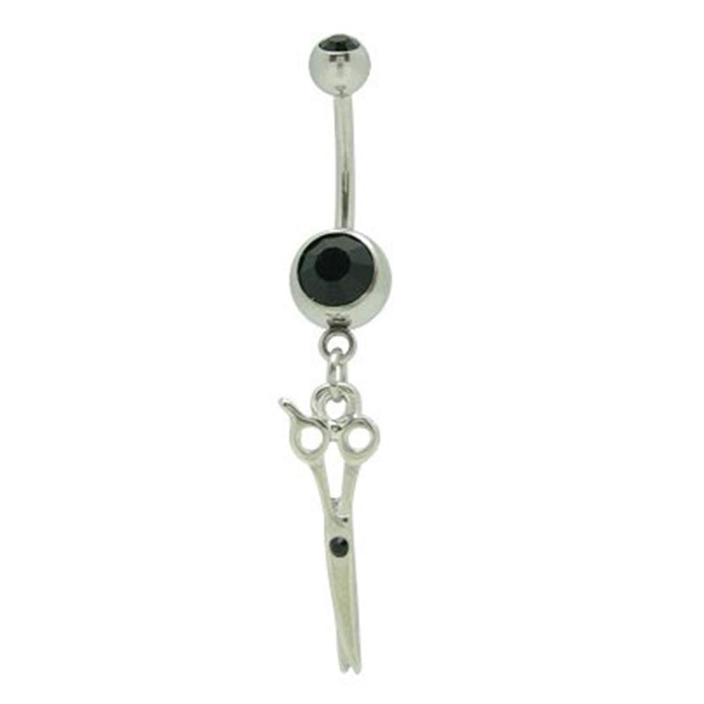 14G Surgical Steel Belly Button Ring with Jeweled Scissors Design | Body Jewelry Online | Black Navel Piercing Jewelry for Women | Perfect for Everyday Wear, Parties & Body Piercing Fashion