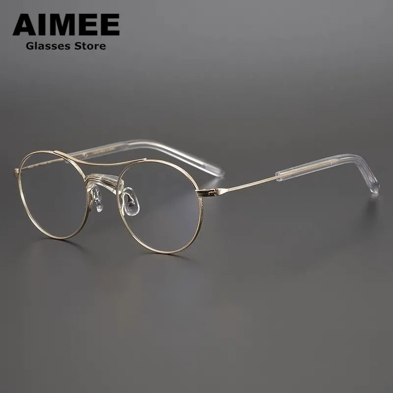 Aimee Unisex Full Rim Round Double Bridge Titanium Eyeglasses Frame 7106 - Lightweight Durable Glasses for Men & Women, Perfect for Reading, Working & Daily Wear
