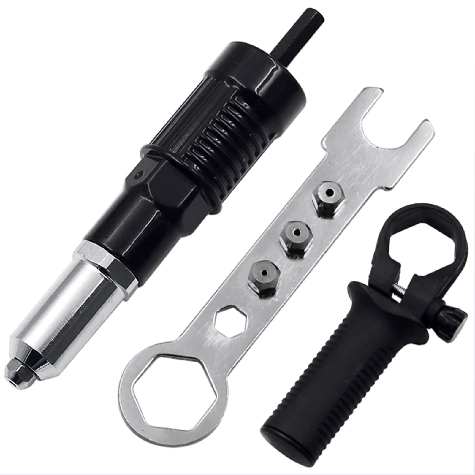 Electric Rivet Gun Adapter Kit - 4 Replaceable Riveting Heads for Cordless Drills | Heavy Duty Nut Riveter Insert | Perfect for Metal Fabrication, Automotive Repair & DIY Projects