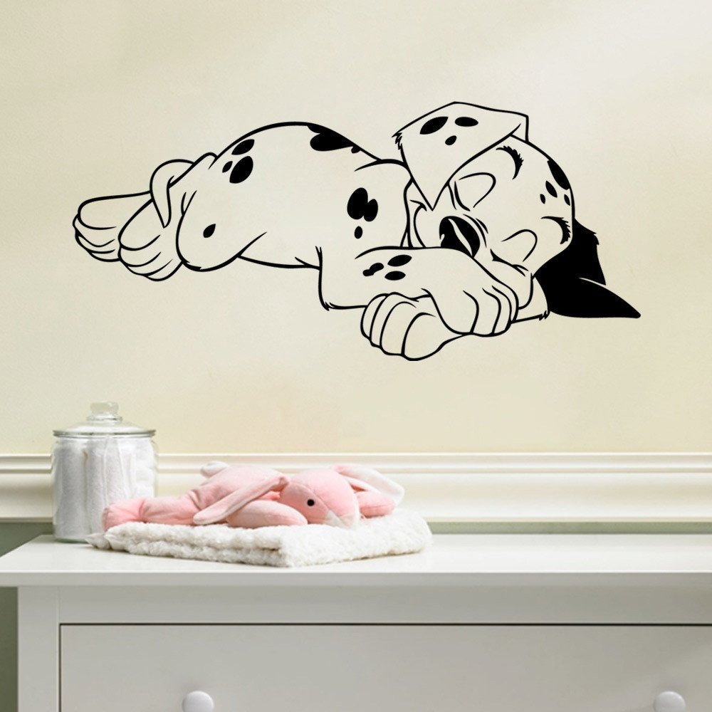 Puppy Wall Decals - Peel and Stick Vinyl Stickers for Bedroom Decor, Home Murals, Nursery & Kids Room, Purple Flower Sleeping Theme - Perfect for DIY Wall Art and Room Makeover