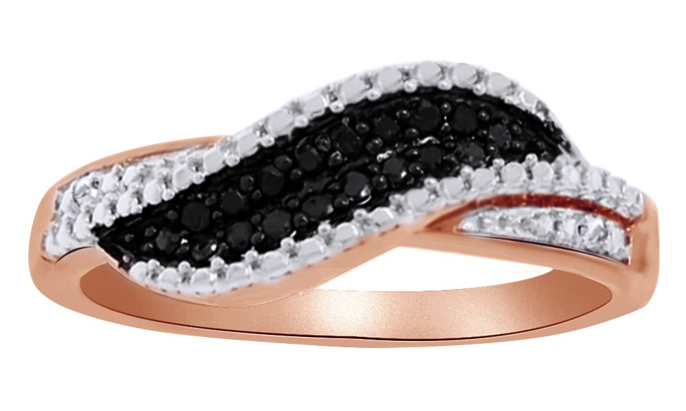 0.12 Carat Black Natural Diamond Wedding Ring in 14k Rose Gold Over Sterling Silver - Size 11 | Elegant Engagement Band for Women, Anniversary Gift, Promise Ring for Her