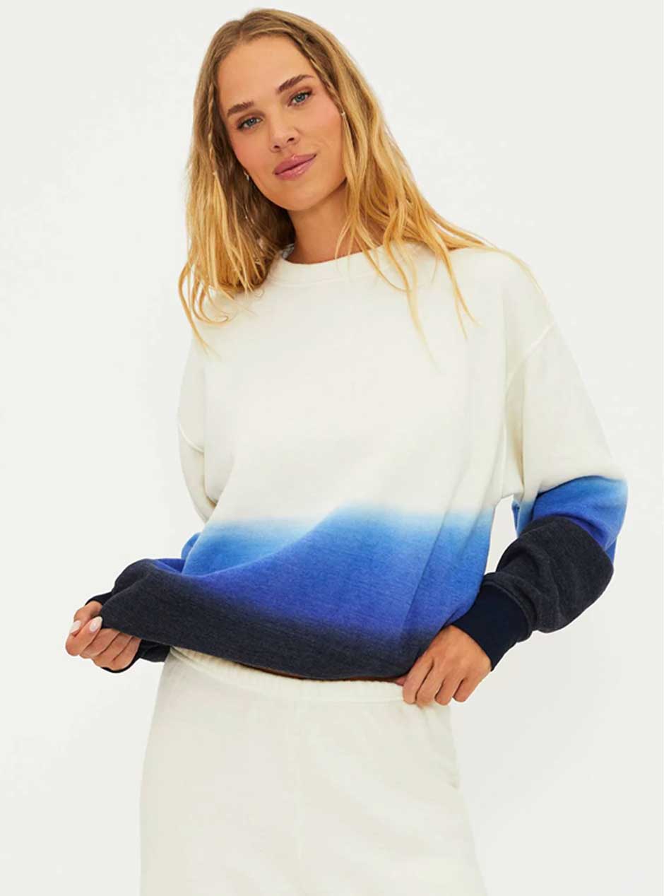 Beach Riot Women's Kenzlie Hand-Dyed Pullover Sweatshirt | Limited Edition Egret White & Ombre Blue | Casual Loungewear for Beach, Travel & Cozy Days