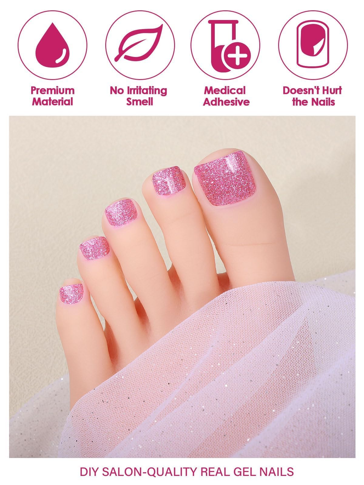 EBANKU Gel Toe Nail Stickers - Long-Lasting Gel Nail Strips for Toes, UV/LED Cured Nail Art Wraps, Shiny Peach Color - Perfect for Pedicures, Summer Sandals & Beach Vacations