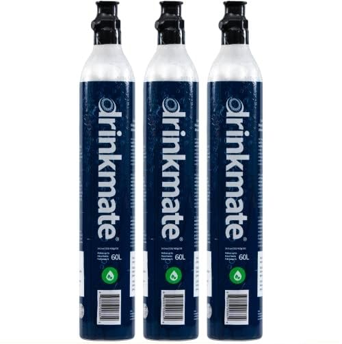 Drinkmate 60L CO2 Carbonation Cylinders - 3 Pack, Compatible with SodaStream (Screw-In), Aarke, Ninja Thirsti - 14.5 Oz Refillable Gas Canisters for Sparkling Water, Soda & Cocktails | Home & Office Beverage Carbonation System