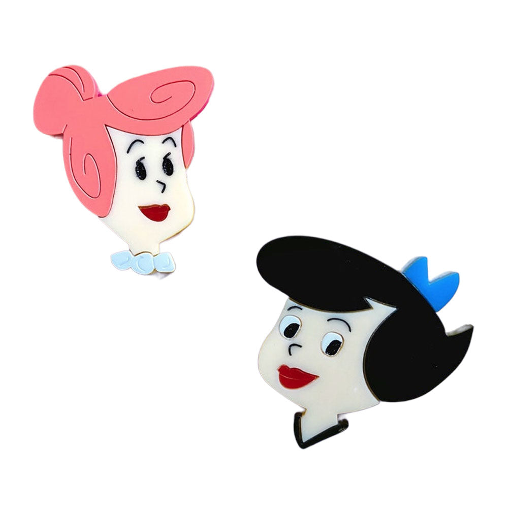 Betty & Wilma Cartoon Acrylic Brooch Pin - Vintage Flintstones Inspired Jewelry by Makokot Design - Perfect for Cosplay, Gift Giving & Fashion Accessories