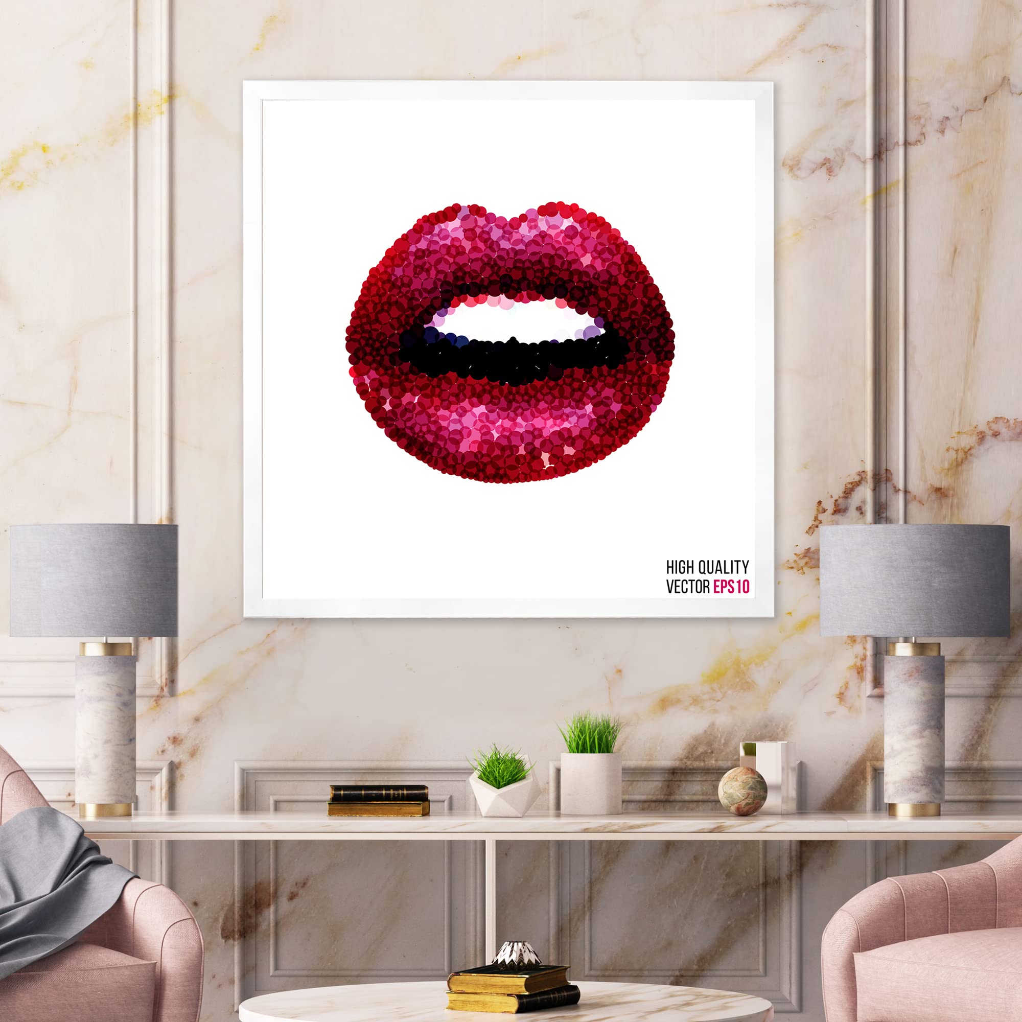 DesignQ Modern Framed Wall Art - Sexy Red Woman Lips Painting for Living Room, Bedroom & Office Decor - Contemporary Home Decoration Gift Idea