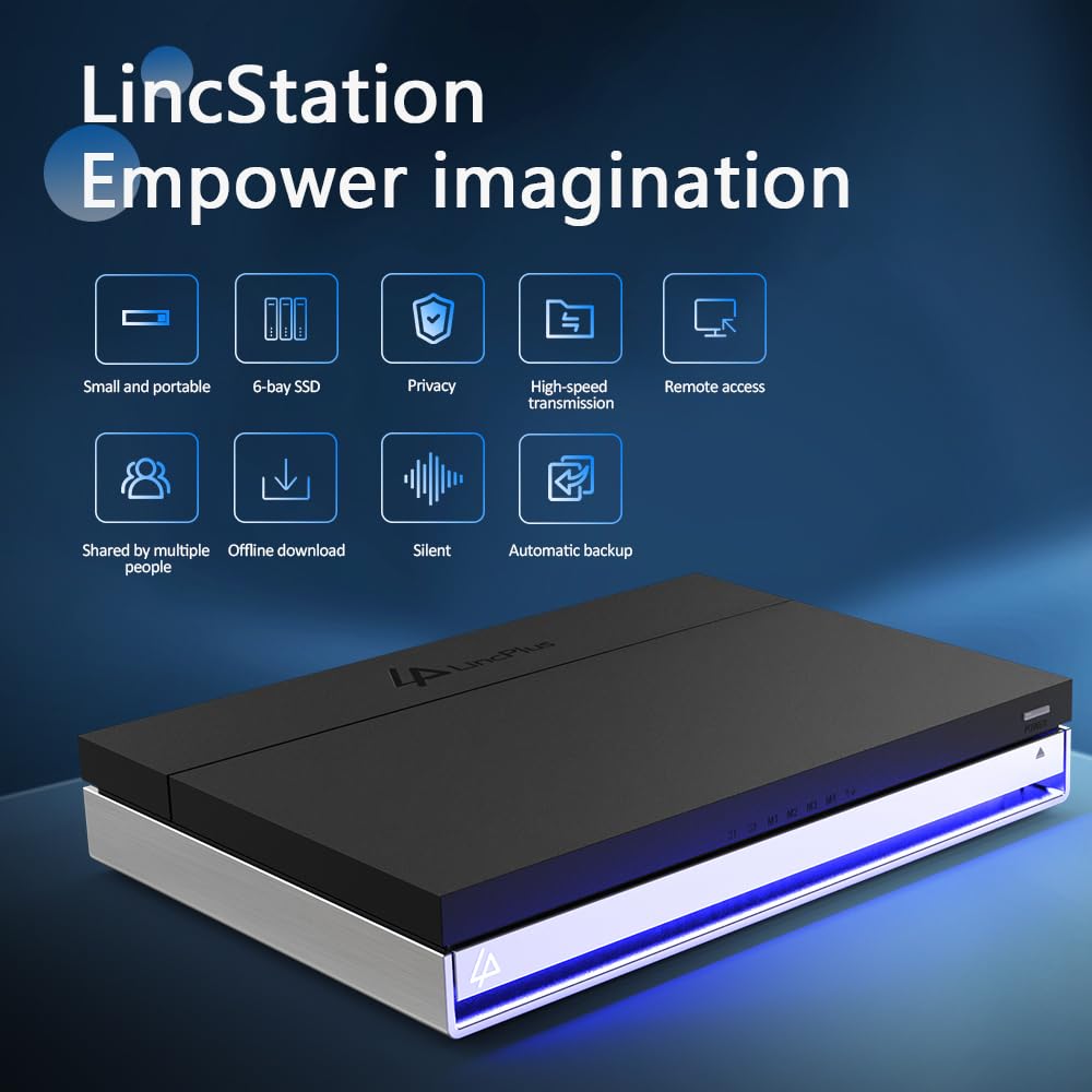 LincStation N1 6 Bay SSD NAS Storage - 16GB RAM, Quad-Core Processor, 4x M.2 NVMe & 2x SATA Slots - Unraid Licensed Network Attached Storage for Home/Office Cloud Backup & Media Server (Diskless)
