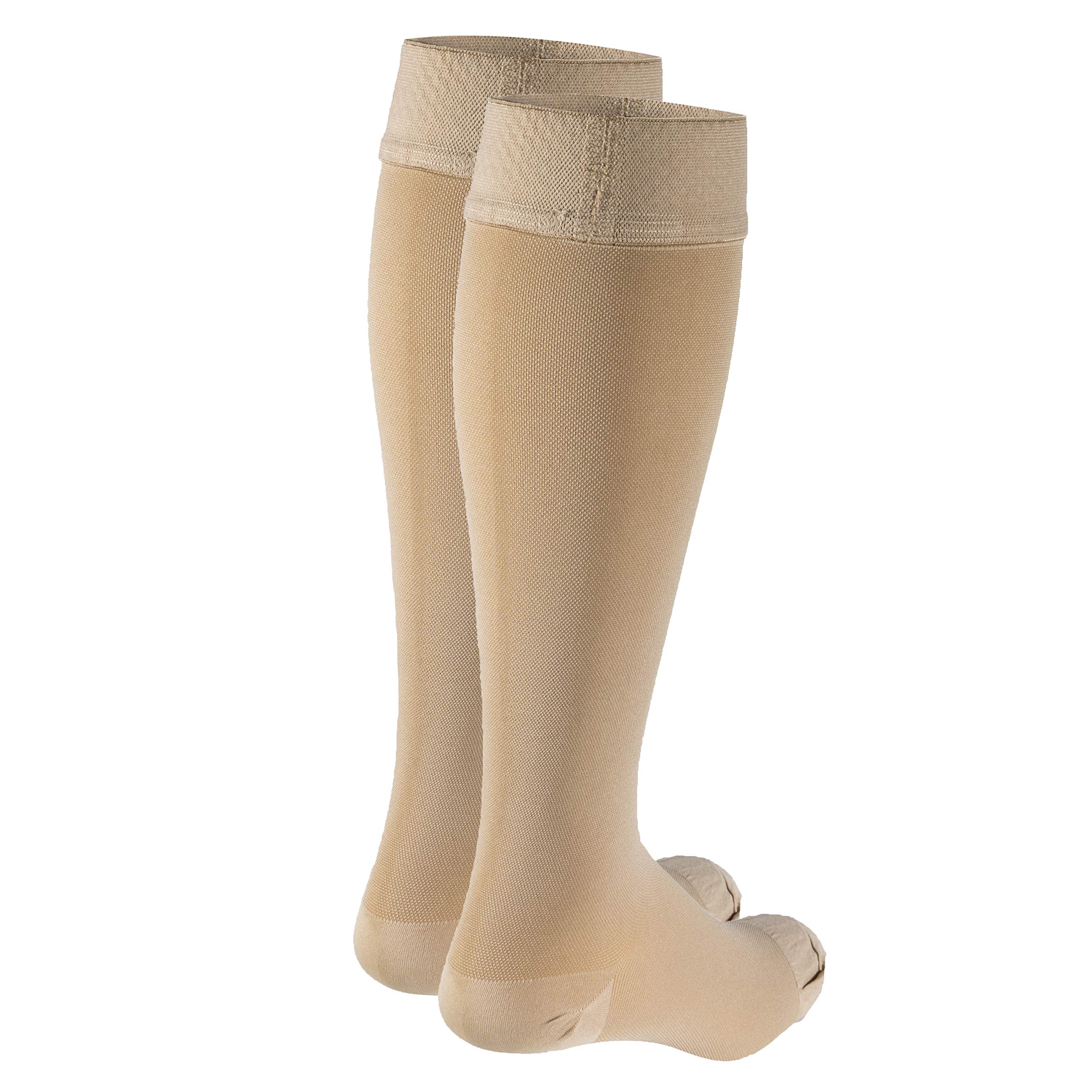 Truform 20-30 mmHg Compression Socks for Men & Women - Knee High Support Stockings with Dot Top & Closed Toe - Beige Small Size - Ideal for Travel, Varicose Veins & Post-Surgery Recovery