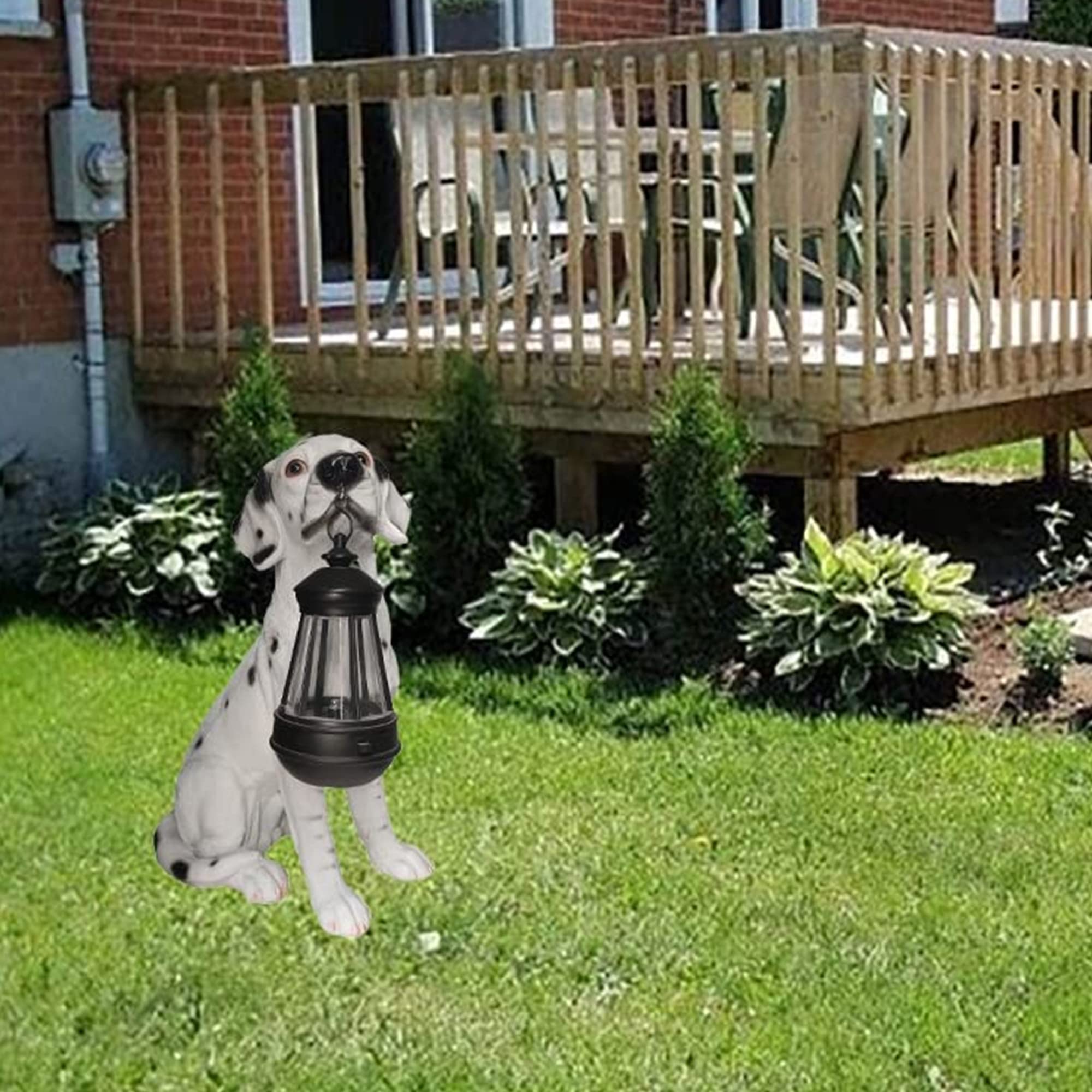 Solar-Powered Outdoor Dog Statues - Resin Garden Decor with LED Lantern for Lawn, Yard & Patio - Dalmatian-Themed Pet Ornament | Perfect for Backyard Landscaping & Nighttime Ambience