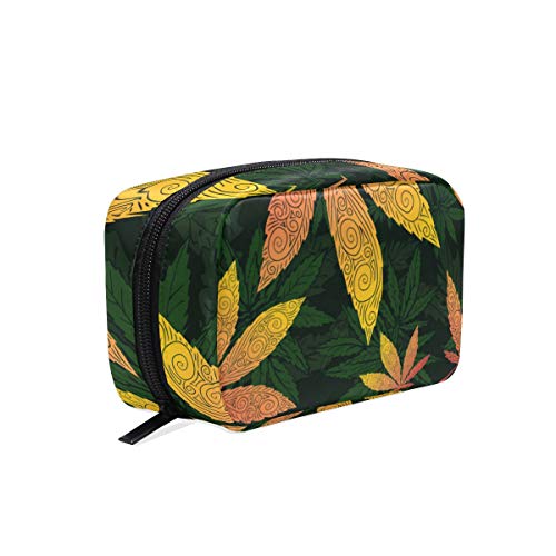 SUABO Black Zipper Cannabis Leaf Cosmetic Bag - Travel Makeup Brush Organizer for Women, Portable Square Storage Pouch for Toiletries & Beauty Accessories - Perfect for Travel, Gym, and Daily Use