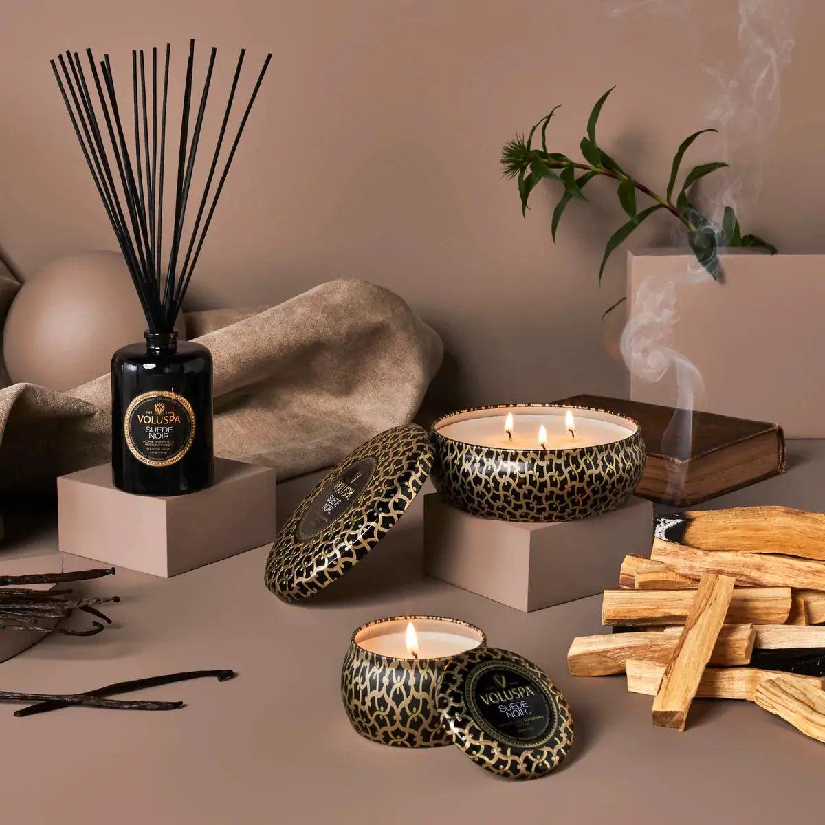 Luxury Suede Noir Reed Diffuser - Premium Home Fragrance Oil for Aromatherapy - Perfect for Living Room, Bedroom, Office & Spa Relaxation